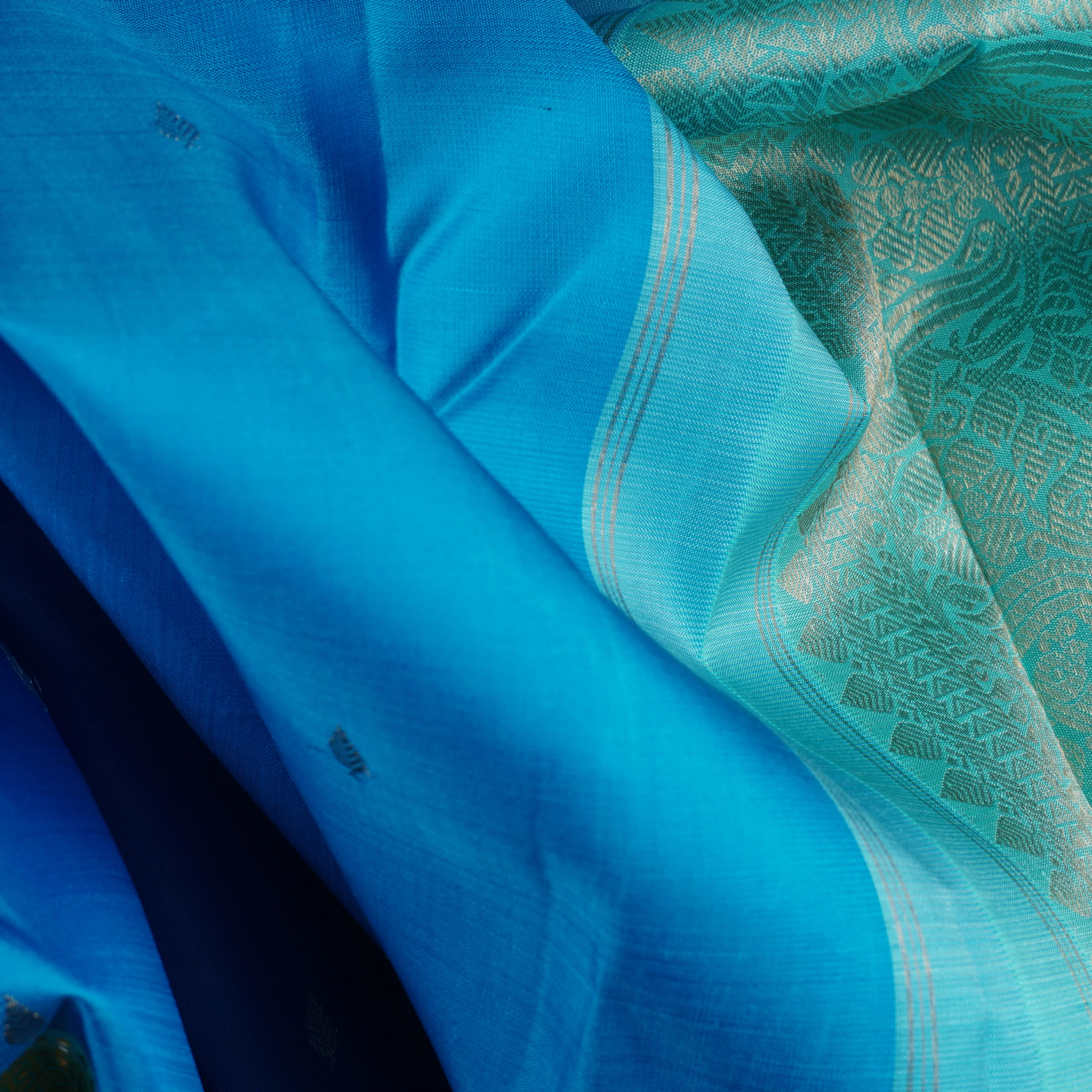 Handwoven Blue Kanjivaram Silk Saree - 1823T008332DSC