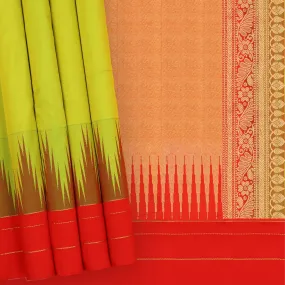 Handwoven Green with Red Kanjivaram Silk Saree - 364N004353DSA