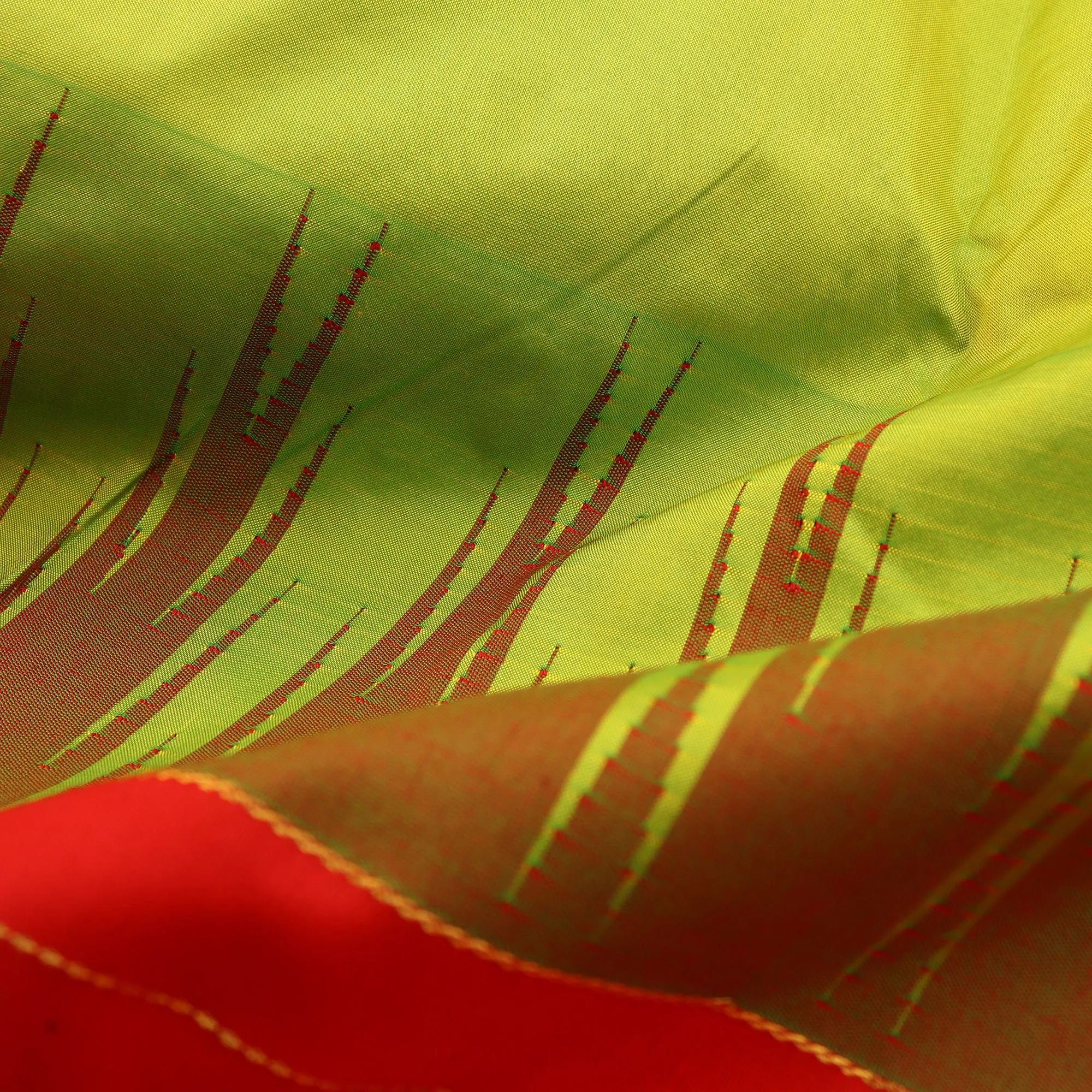 Handwoven Green with Red Kanjivaram Silk Saree - 364N004353DSA