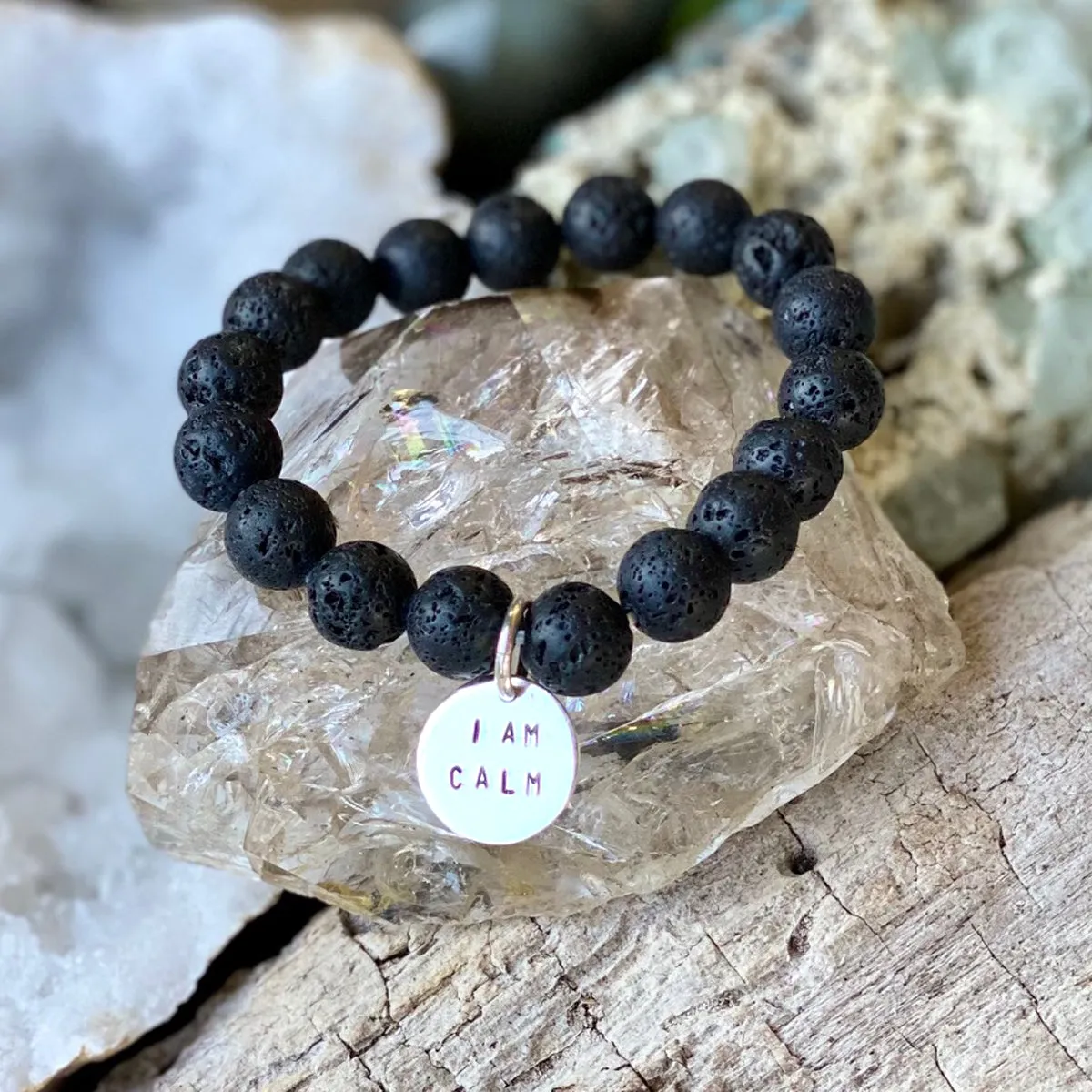 I am Calm Affirmation Bracelet with Lava Stone