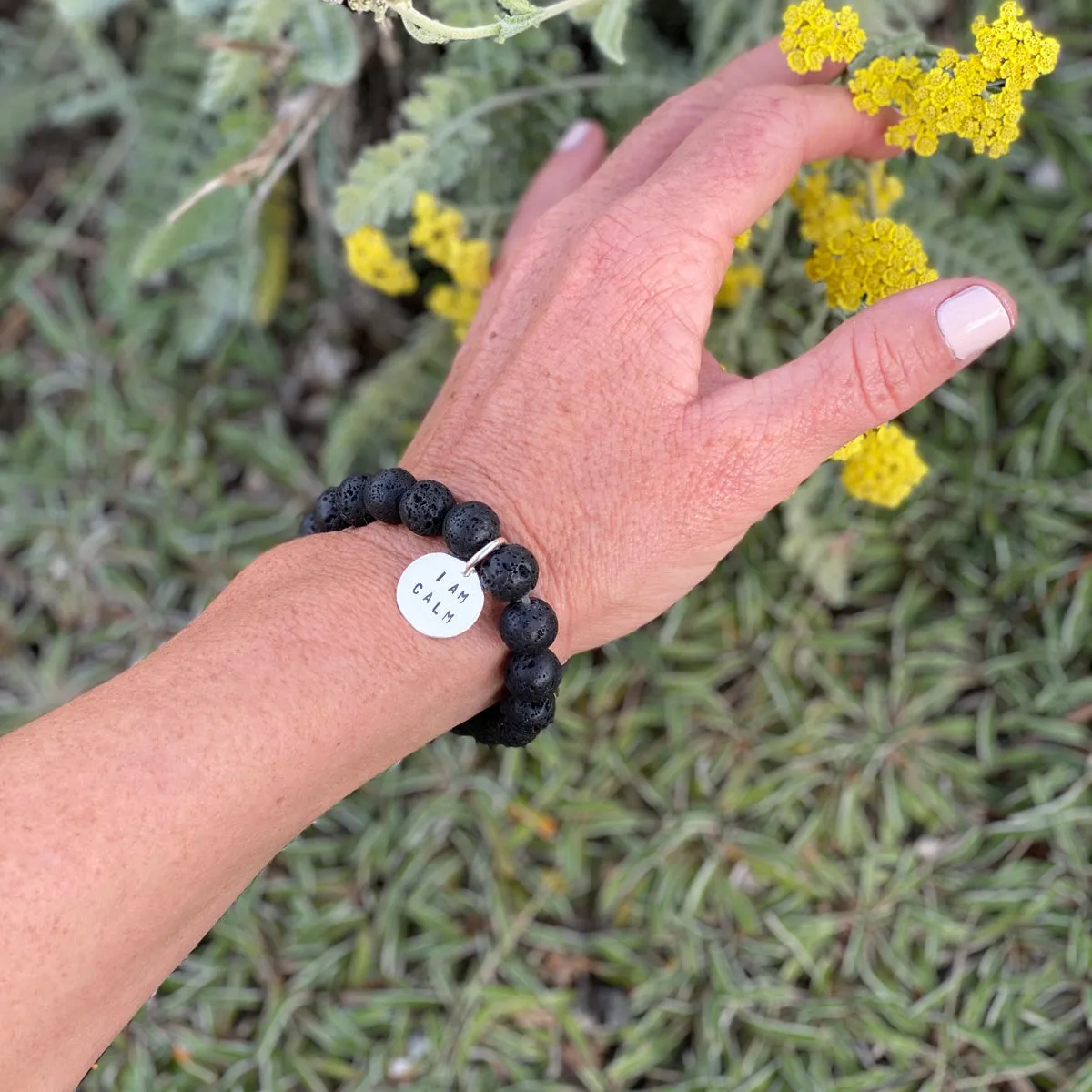 I am Calm Affirmation Bracelet with Lava Stone