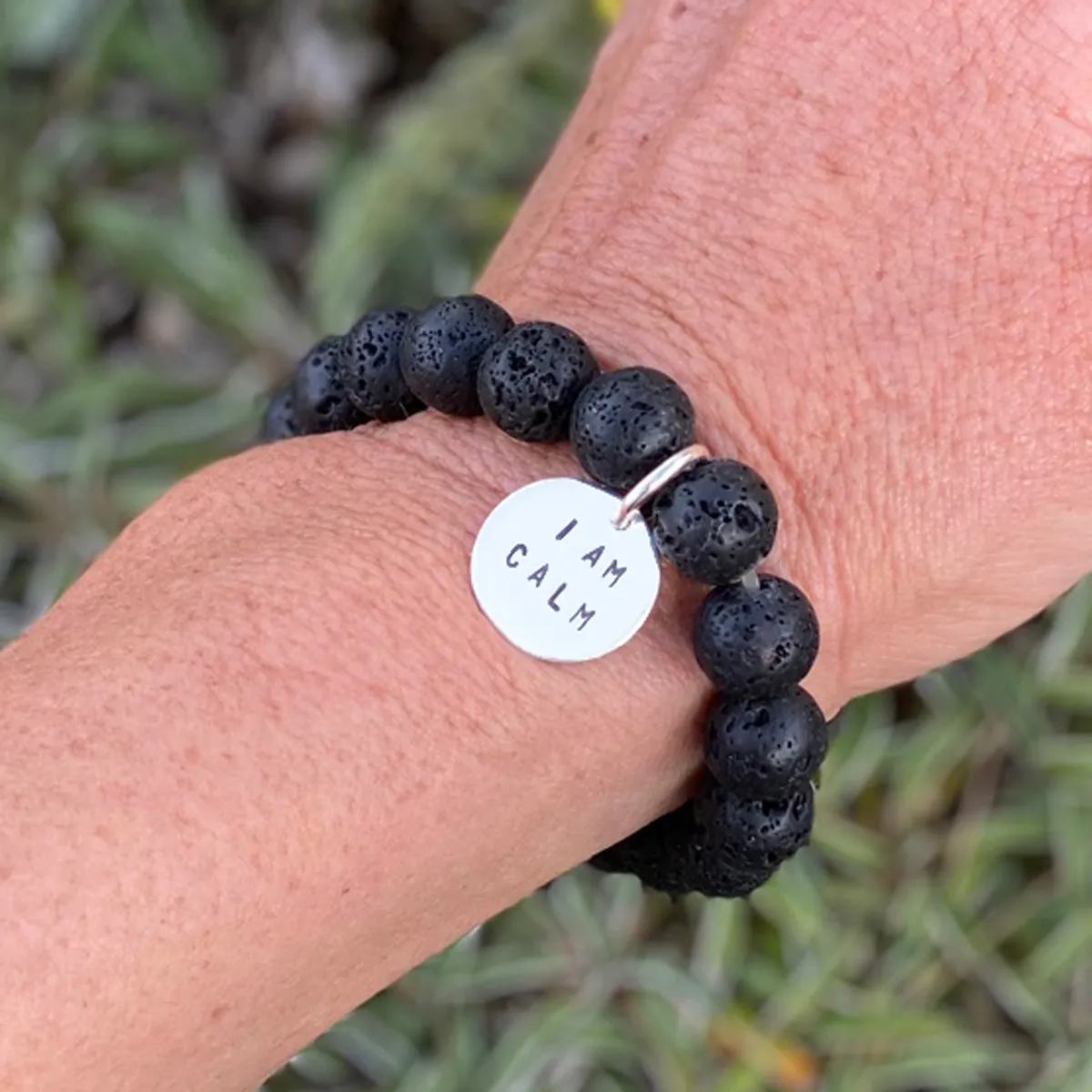 I am Calm Affirmation Bracelet with Lava Stone