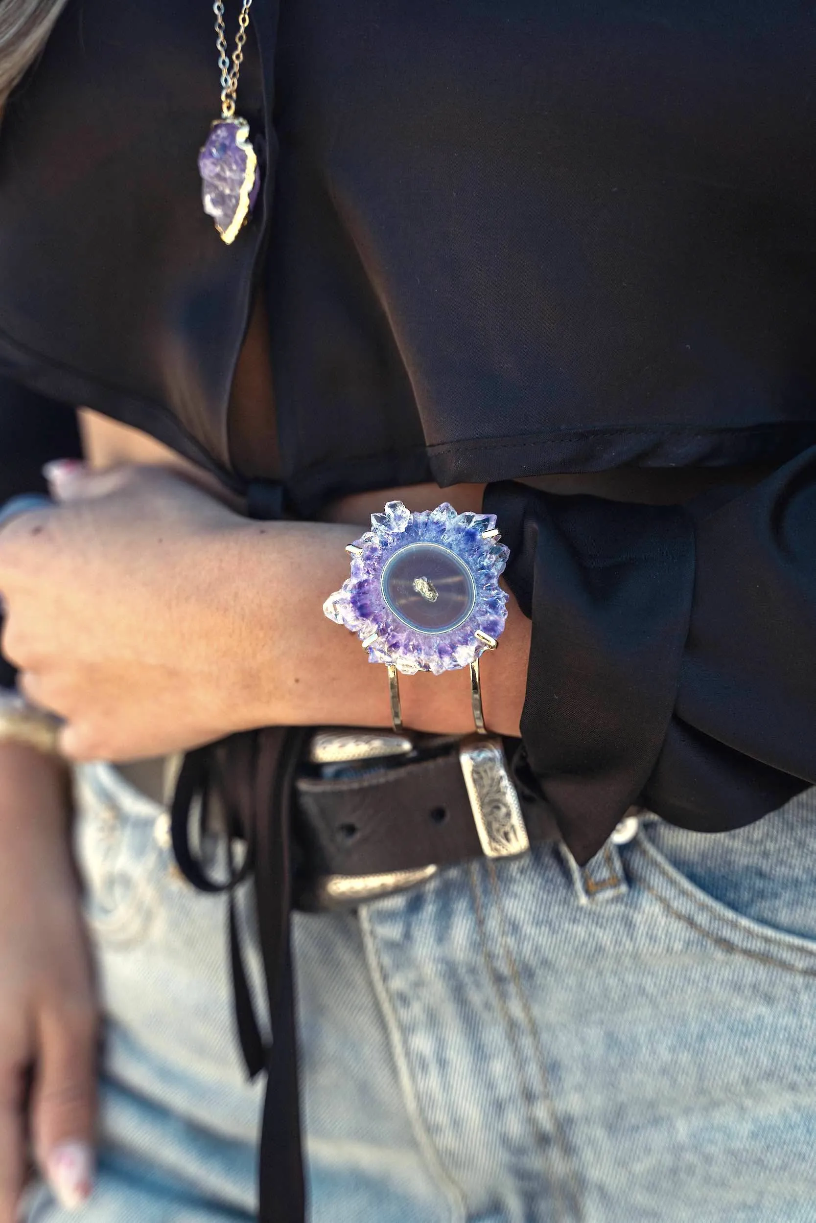 I Am Creating My Life Amethyst Gold Cuff Bracelet