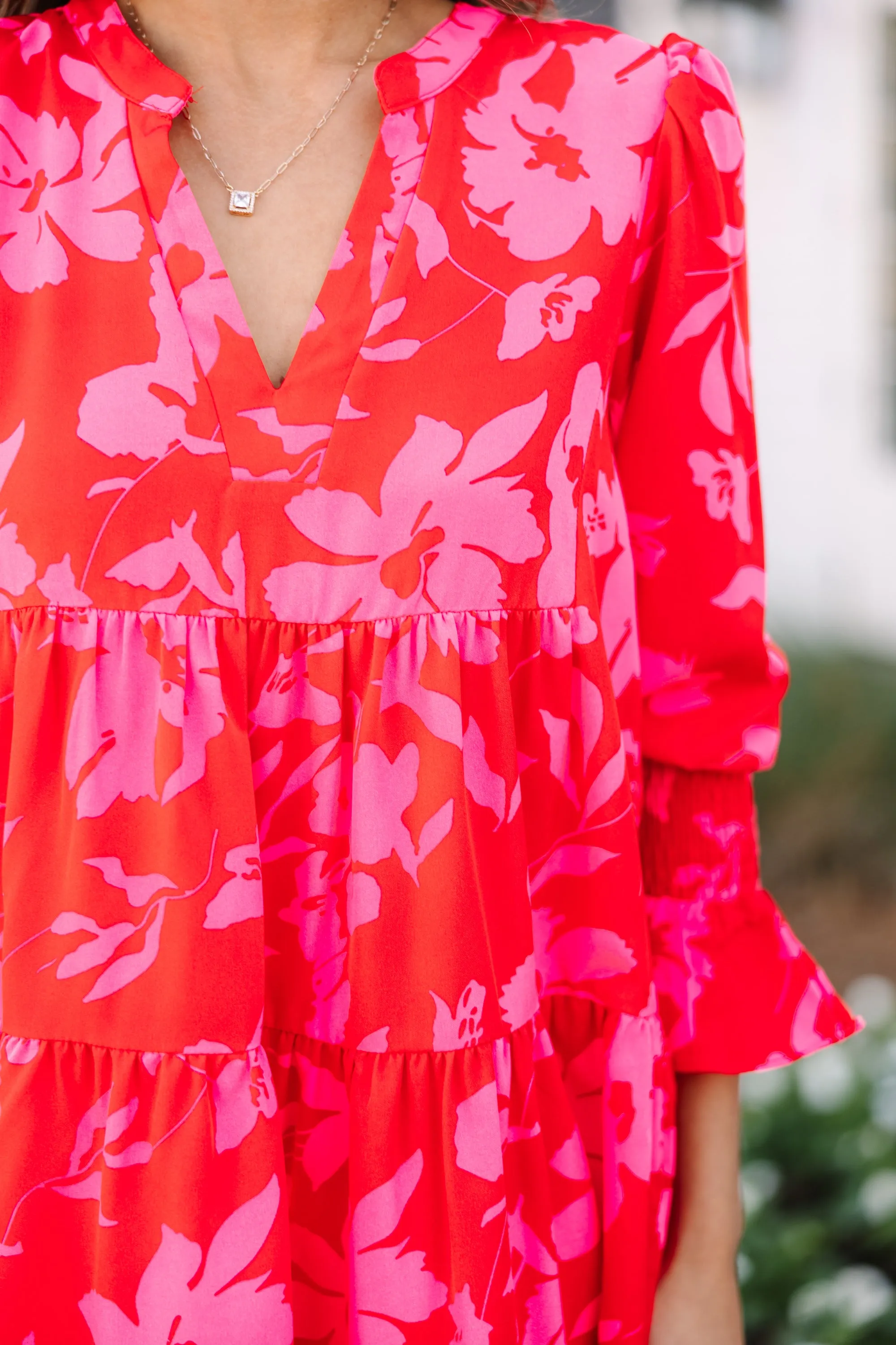 In Your Happy Place Red and Pink Floral Dress