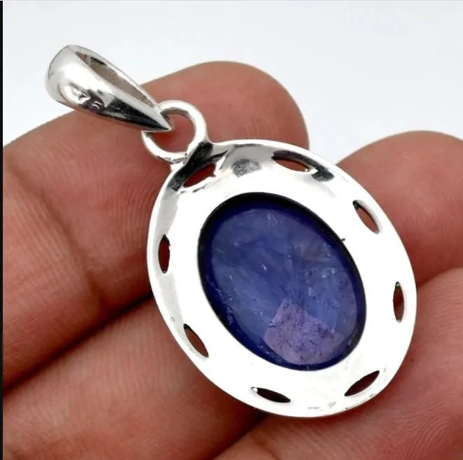 Indian Sapphire 925 Sterling Silver Pendant,Handmade Filigree Fine Jewelry,Gift for her