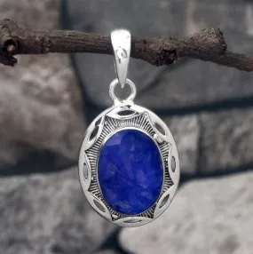 Indian Sapphire 925 Sterling Silver Pendant,Handmade Filigree Fine Jewelry,Gift for her