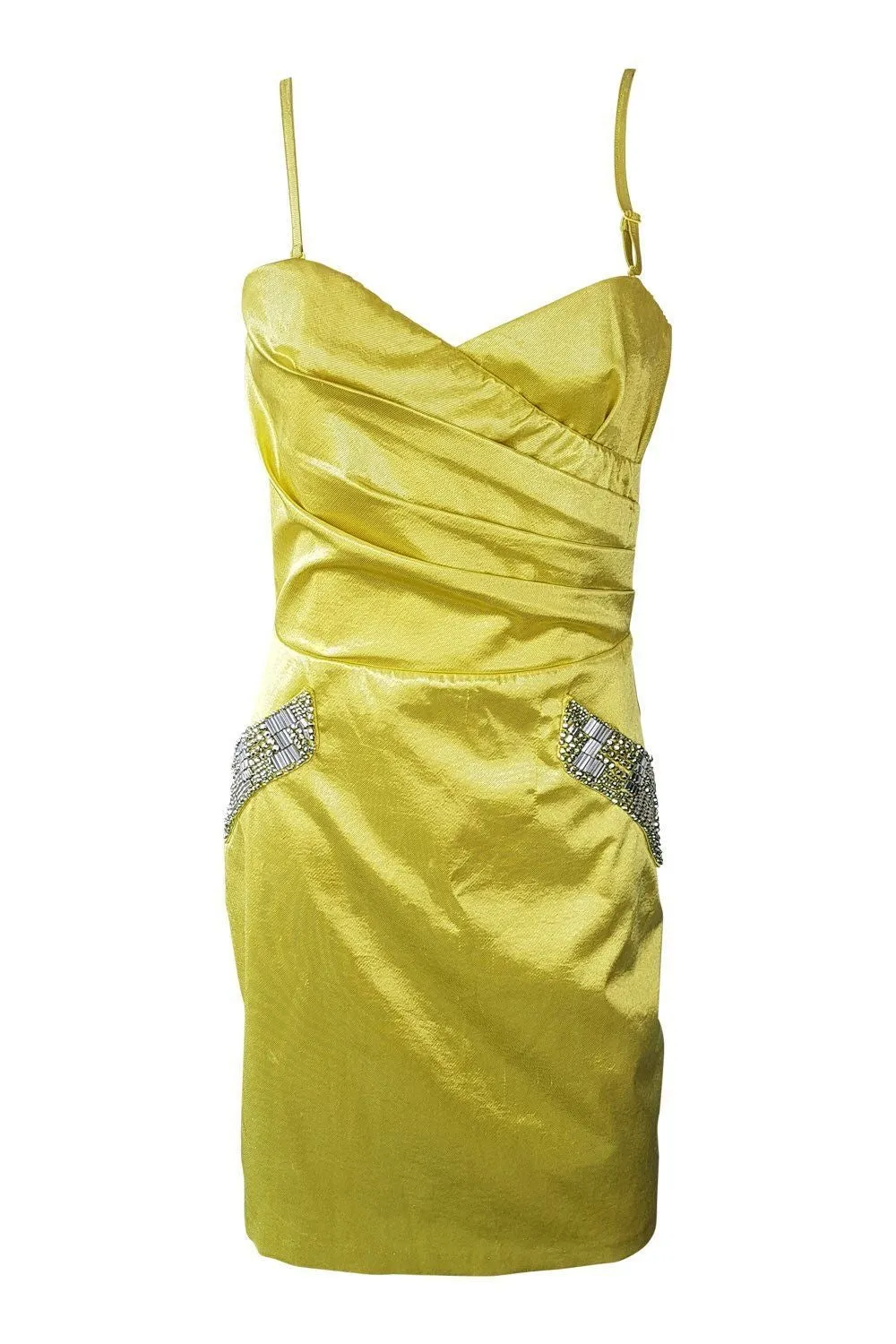 KRISP Yellow Satin Body Con Mini Dress (UK 8)