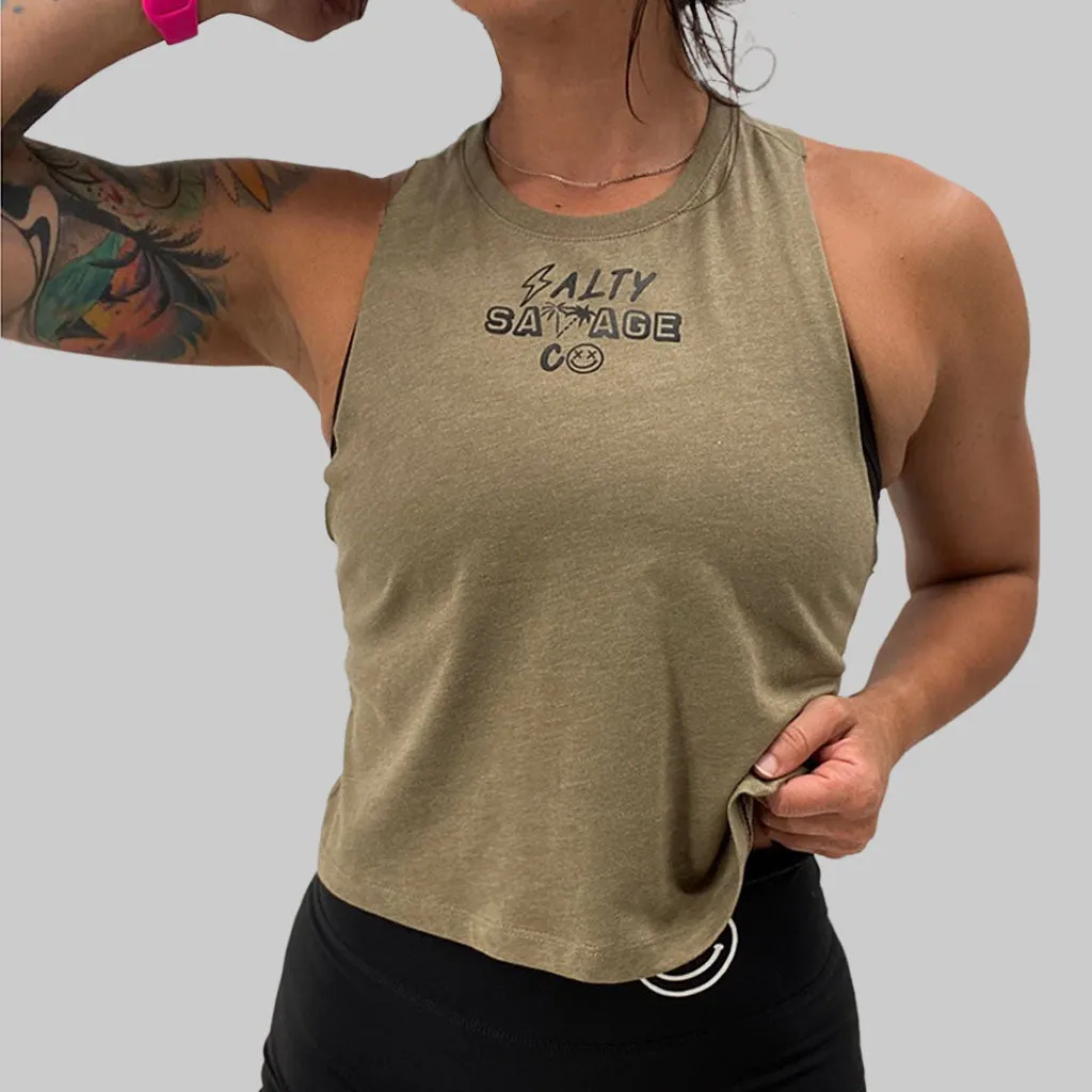 Ladies "Salty Savage 90's Logo" Flowy Crop Tank | Micro