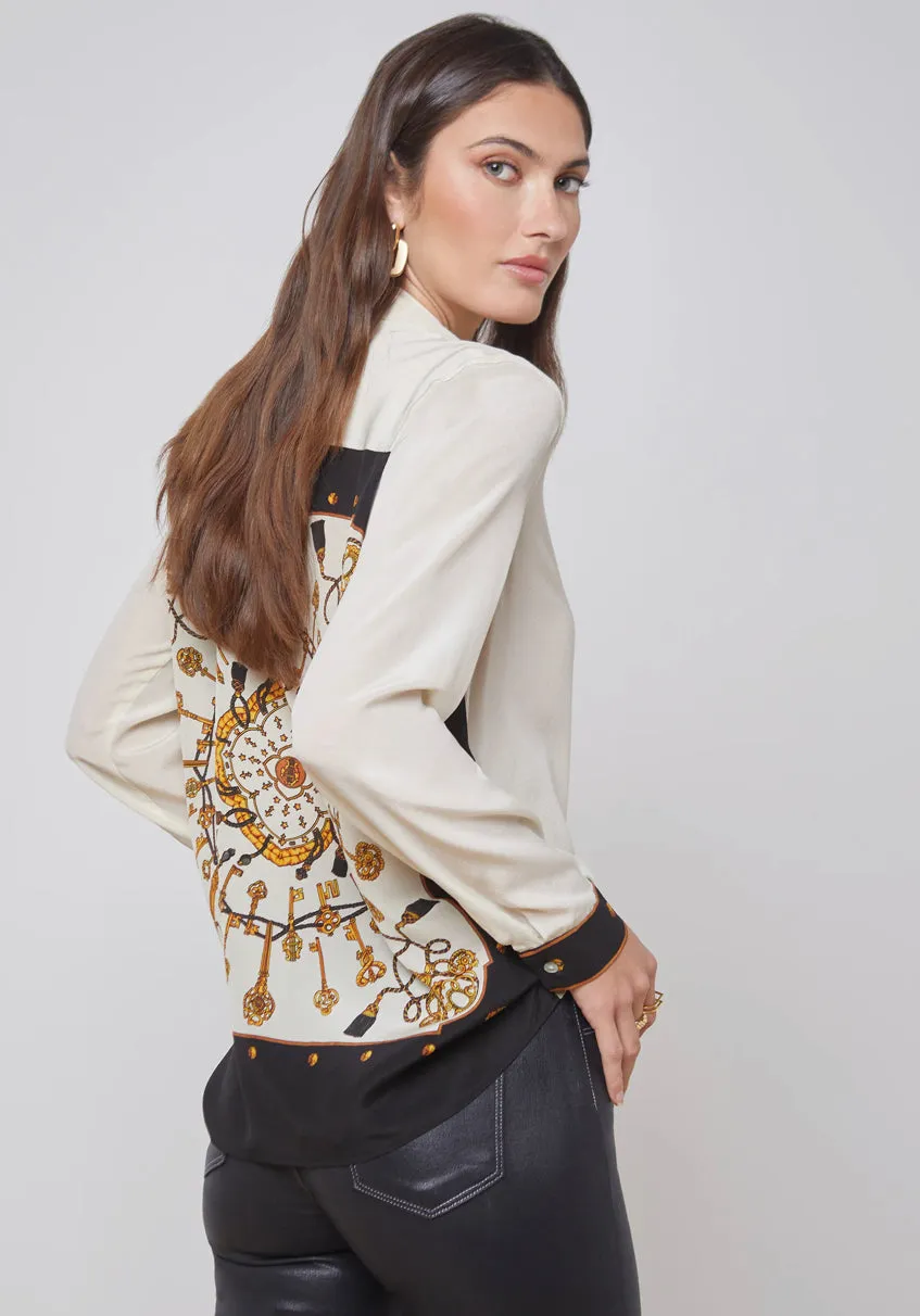 L’agence - Gio Blouse - Ecru Multi Key Scarf