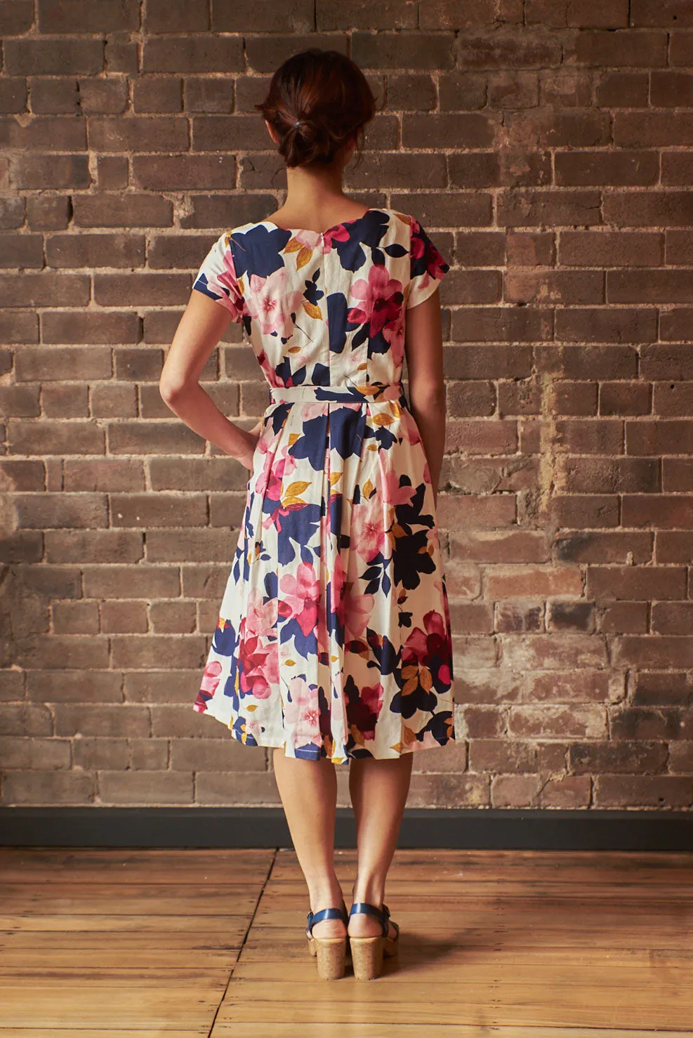 Laura Fuchsia & Navy Floral Linen Dress