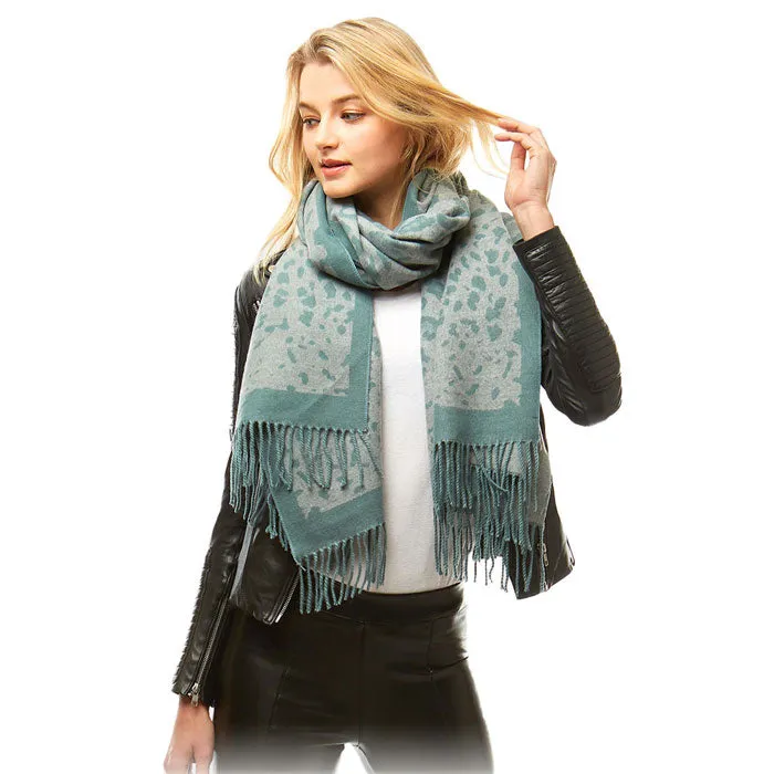 Leopard Pattern Cashmere Feel Oblong Scarf