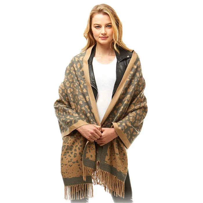 Leopard Pattern Cashmere Feel Oblong Scarf