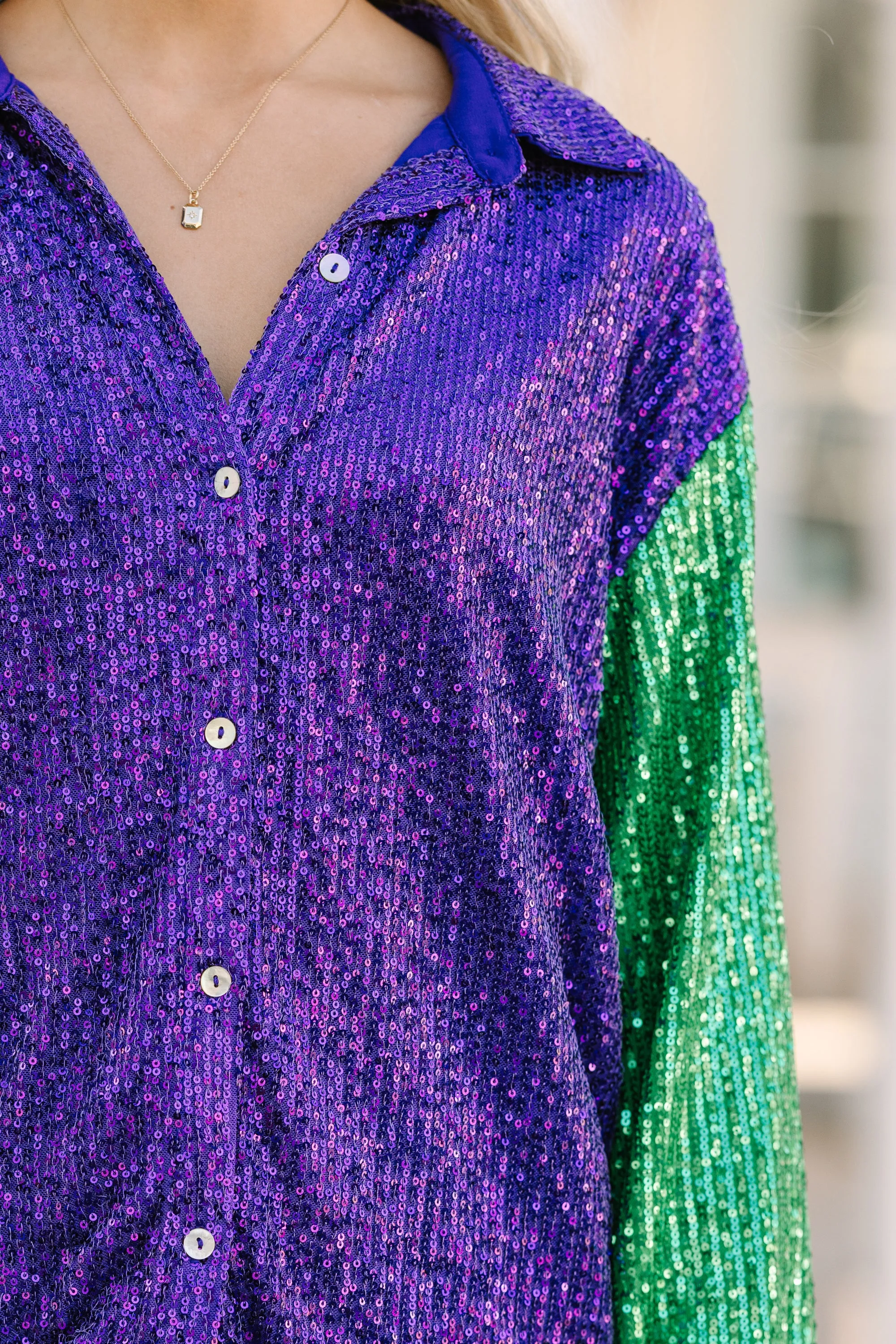 Let The Good Times Roll Purple Sequin Blouse