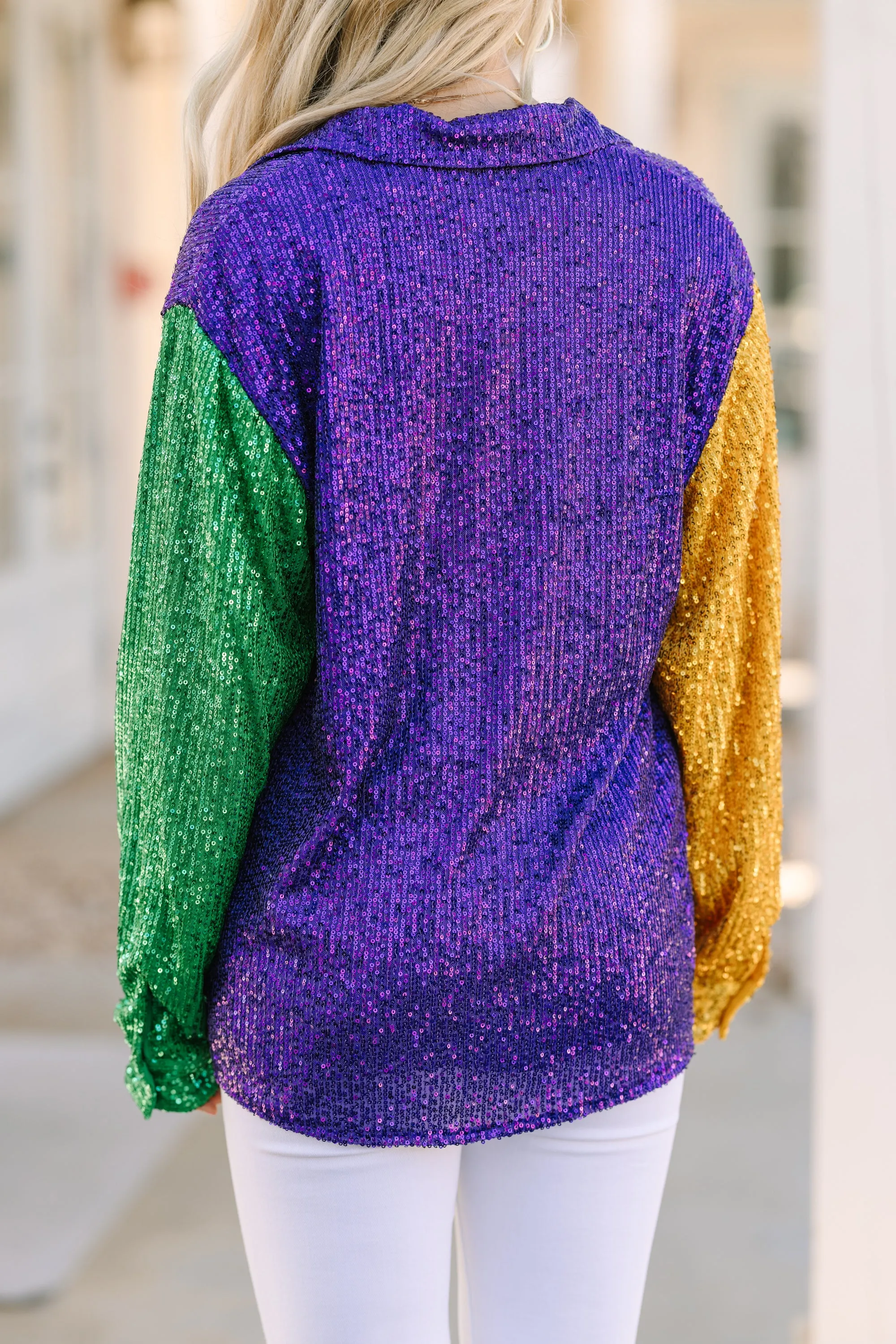 Let The Good Times Roll Purple Sequin Blouse