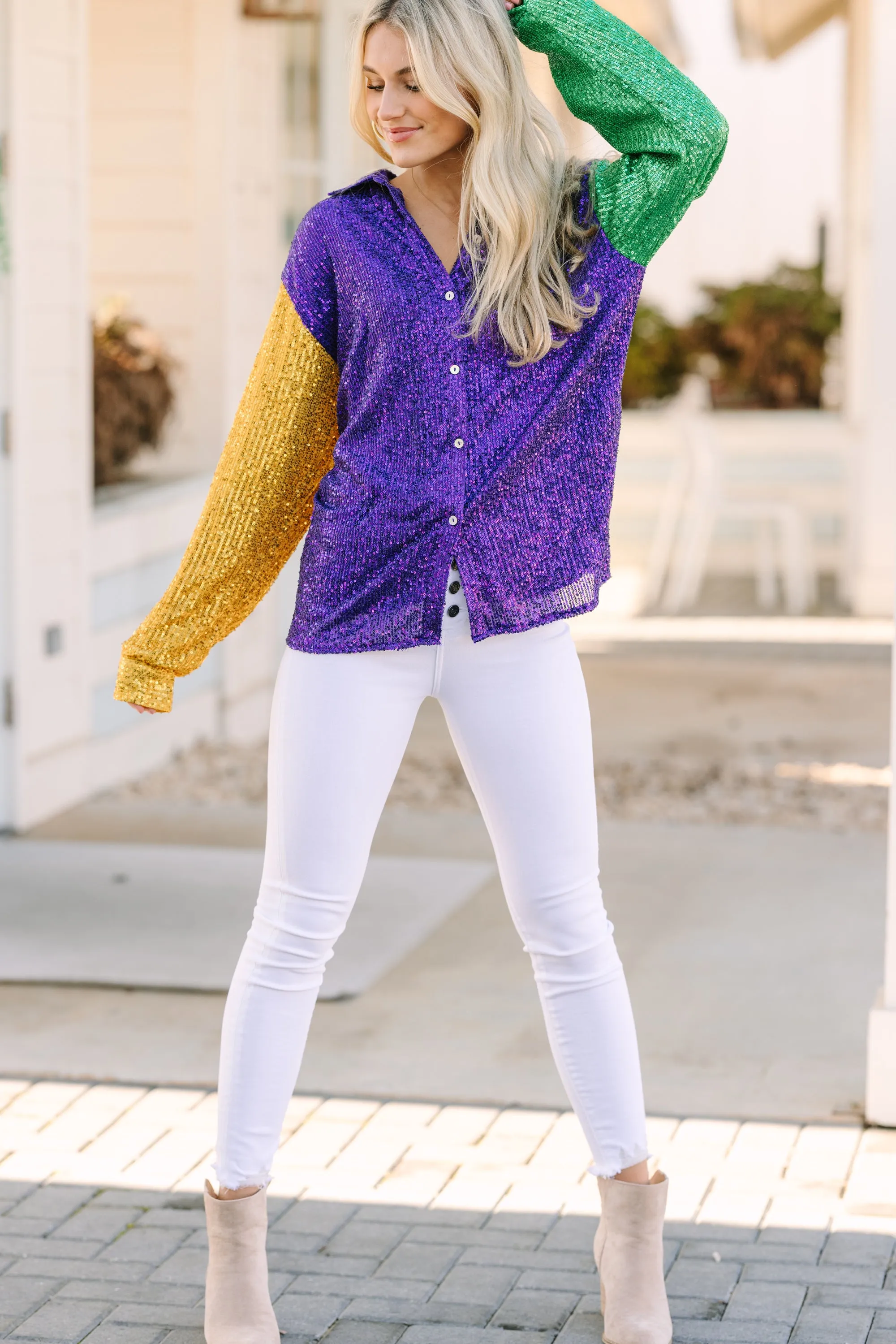 Let The Good Times Roll Purple Sequin Blouse