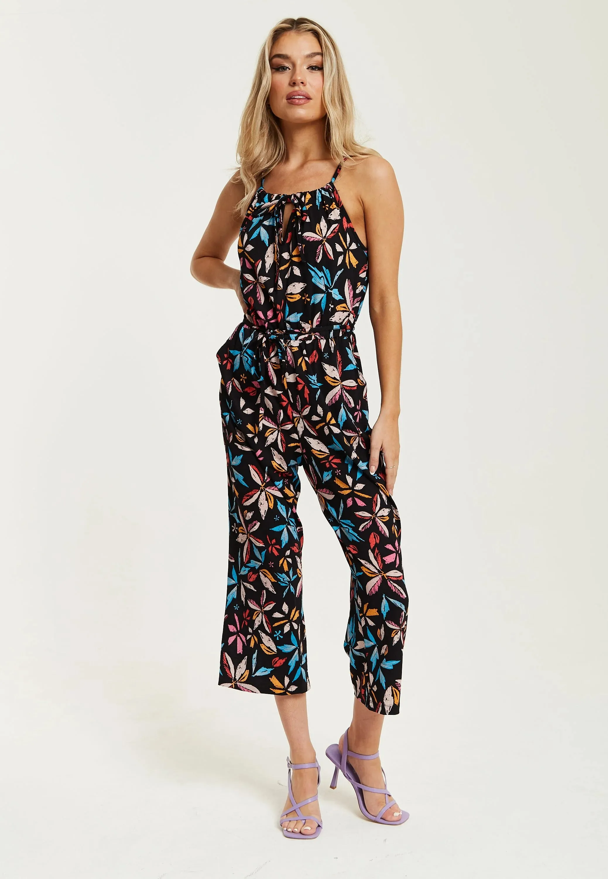 Liquorish Floral Print Jumpsuit With Straight Legs