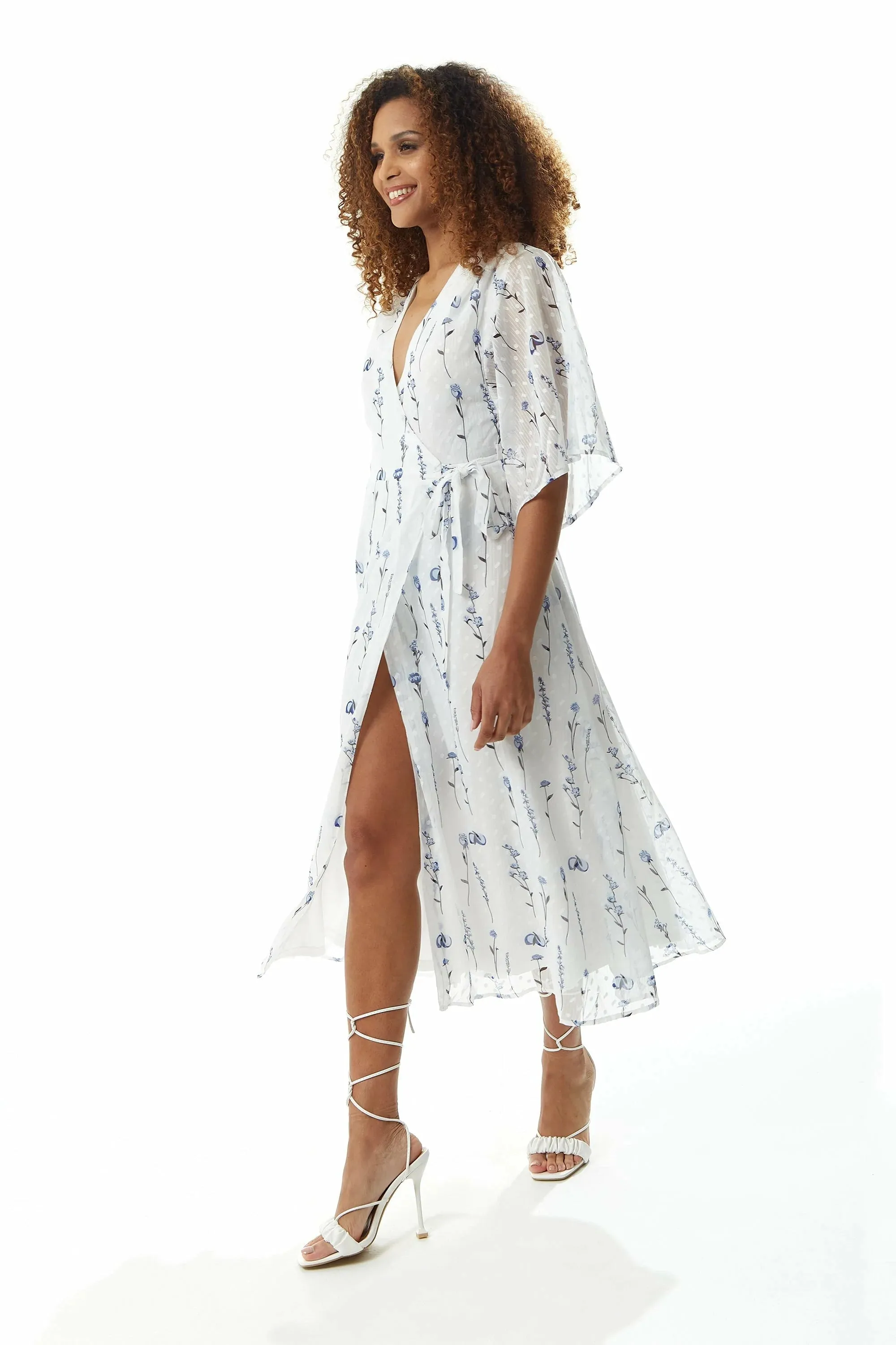 Liquorish Floral Print Midi Wrap Dress