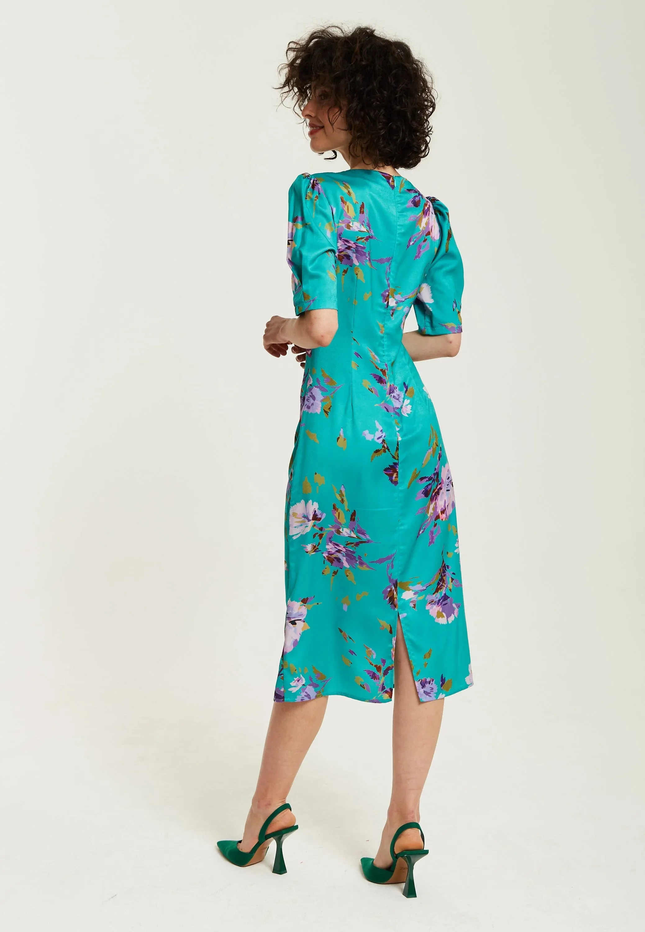 Liquorish Green Floral Knot Front Midi Dress