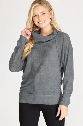 LONG SLEEVE BRUSHED THERMAL KNIT COWL NECK TOP