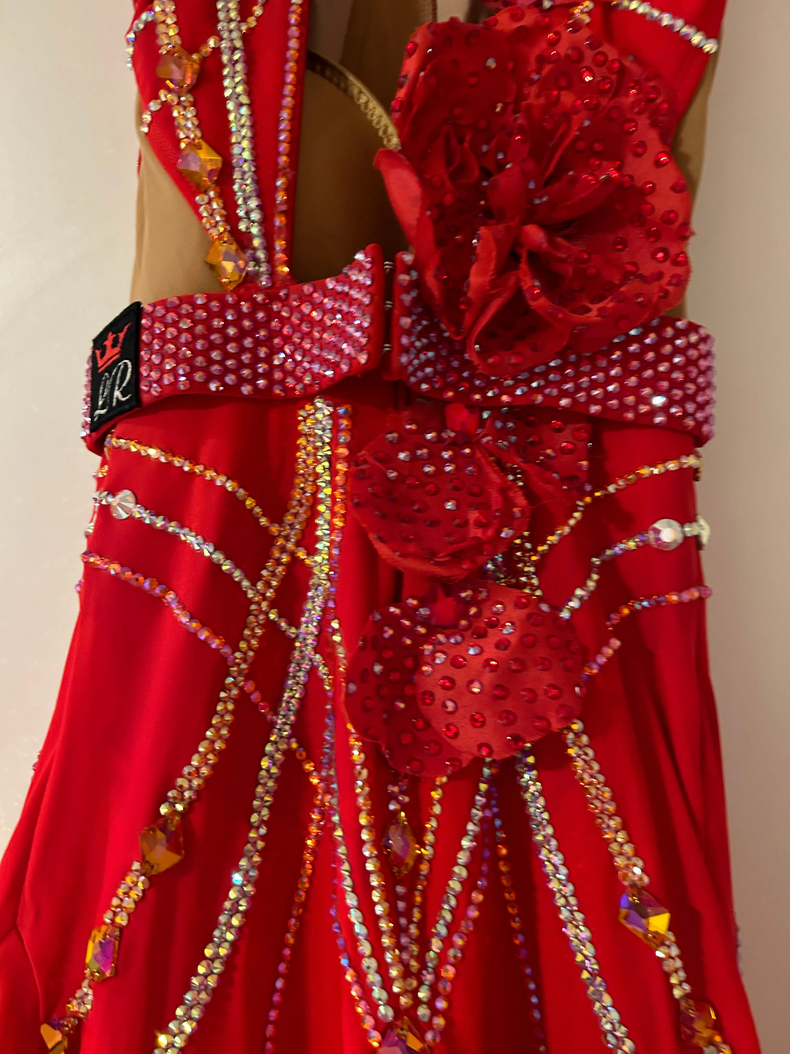 LR Dance Fashion Red Stone Ballroom Gown