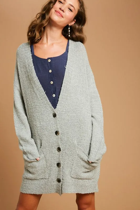 Lyla Soft Button Cardigan in Light Sage