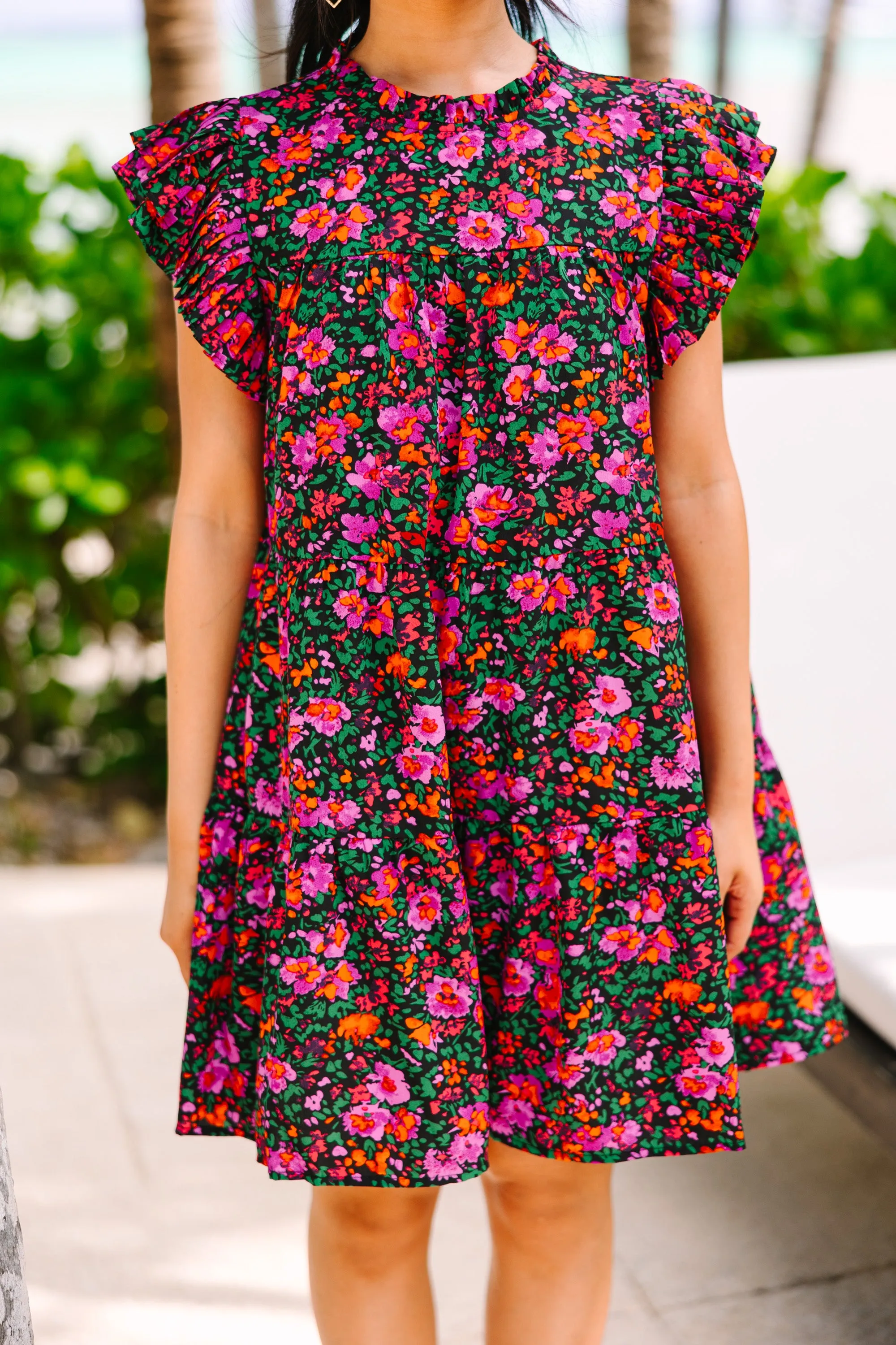 Make My Day Black Floral Babydoll Dress