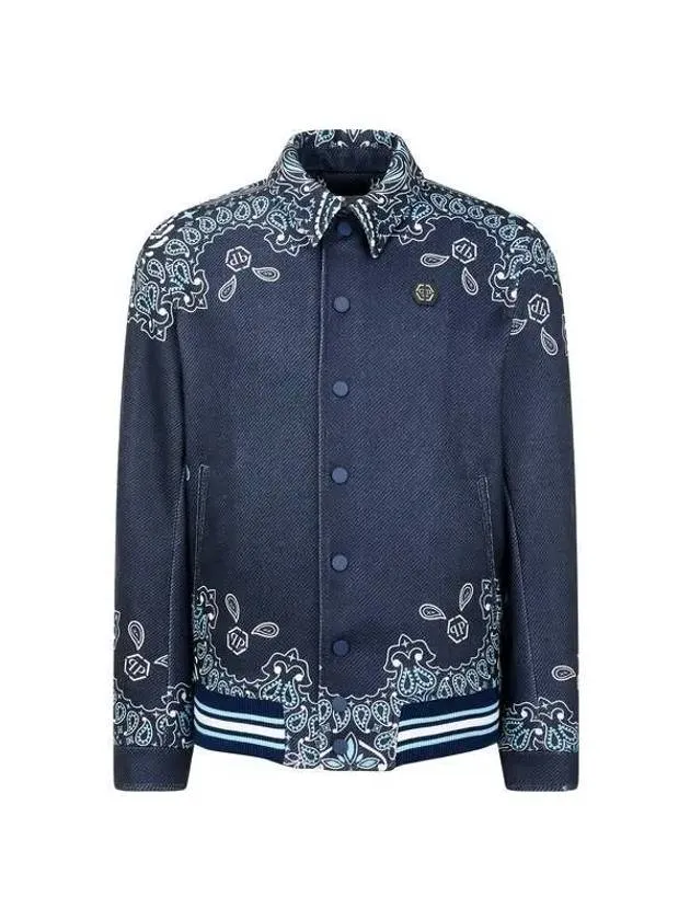 Men s Paisley Pattern Bomber Jacket Dark Blue