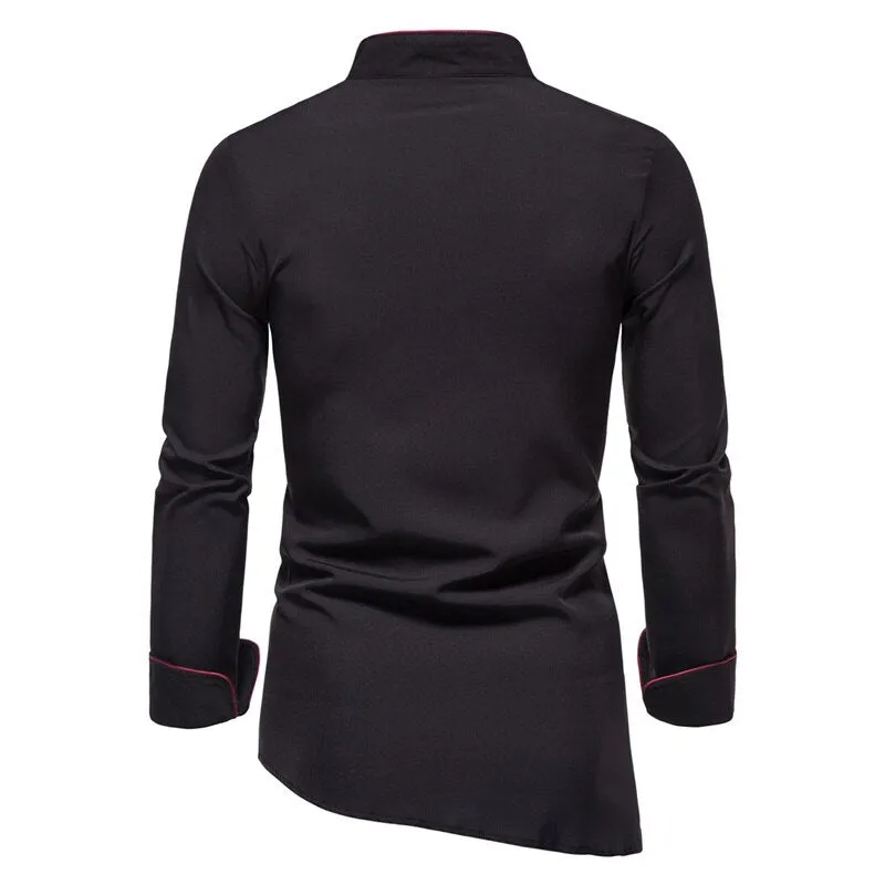 Men's Irregular Long Sleeve Shirt Solid Color Oblique Button Social Office Work Clothes Clothing Chemise Homme