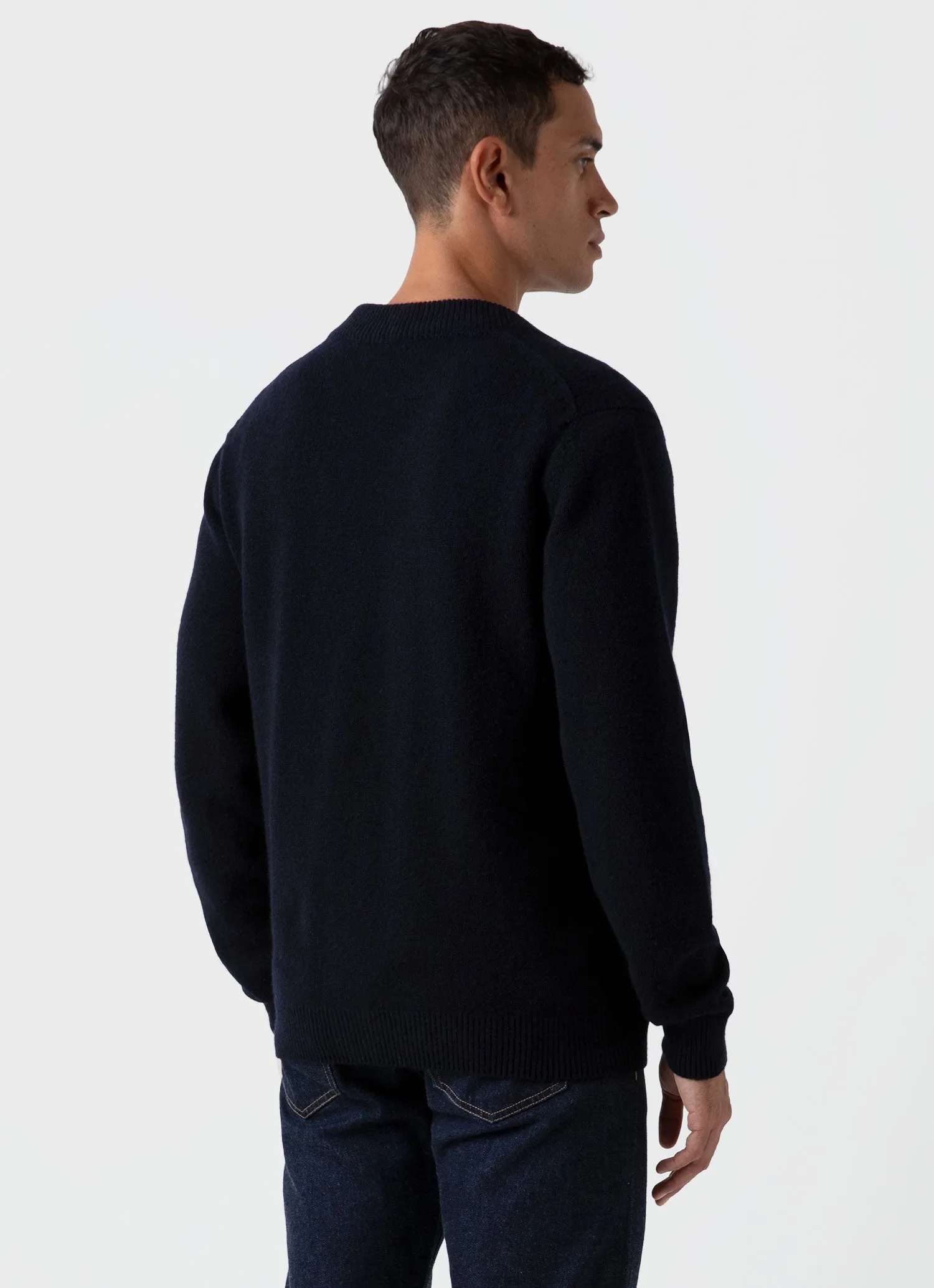 Men's Lambswool Cardigan in Dark Navy Mouline