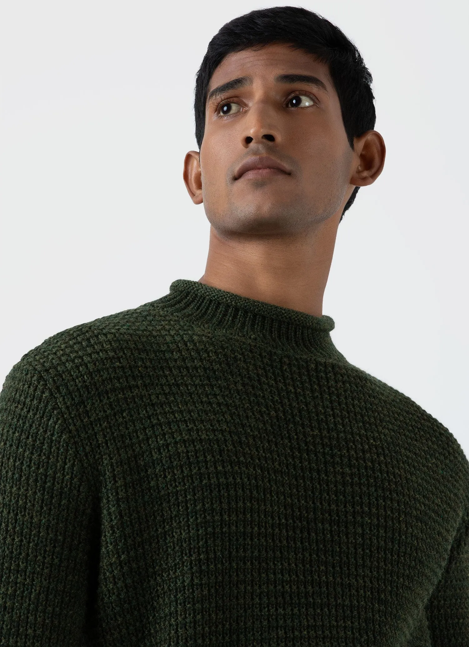 Men's Merino Fisherman Jumper in Dark Olive