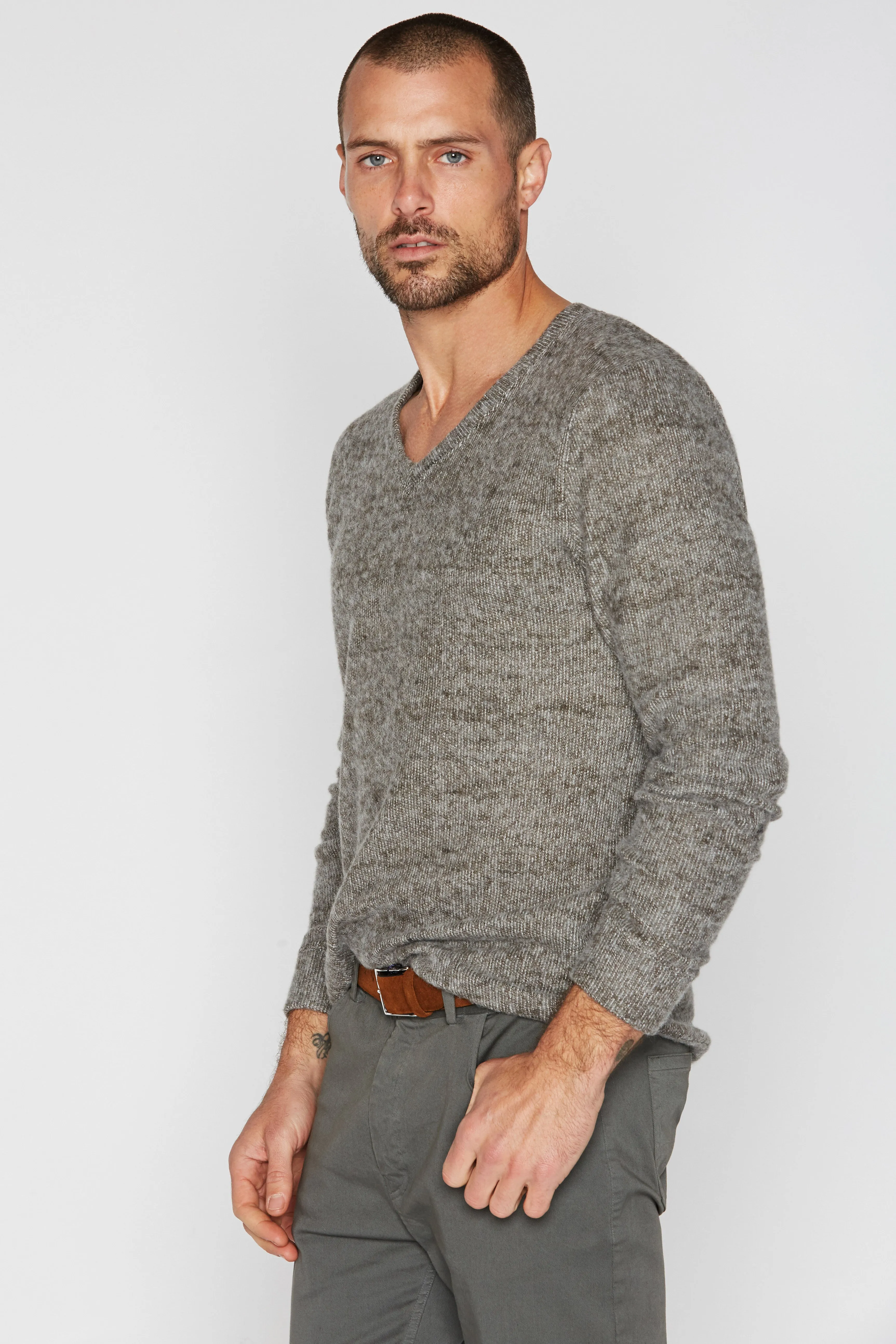 Men's Soft Knit Melange V-Neck Sweater