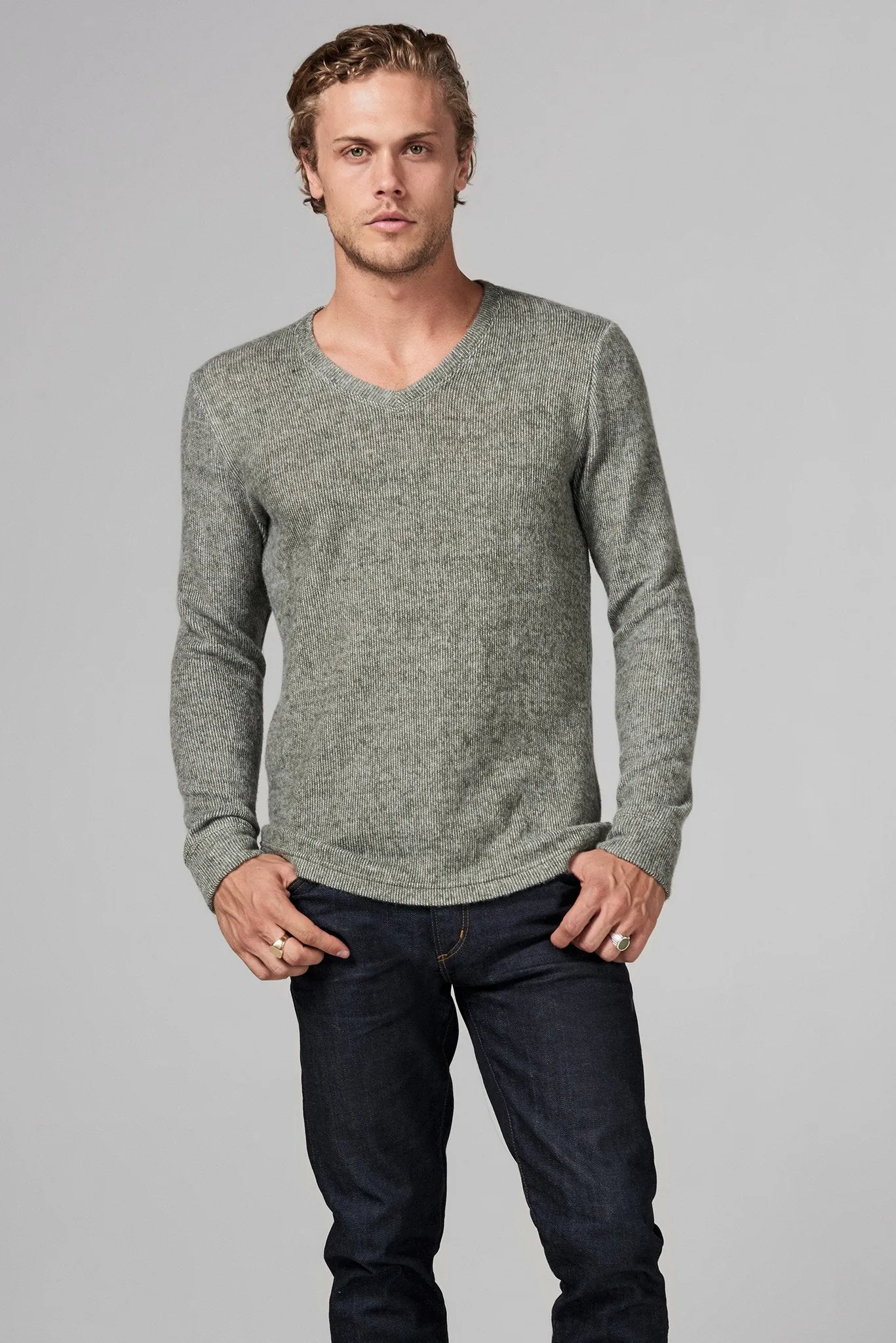 Men's Soft Knit Melange V-Neck Sweater