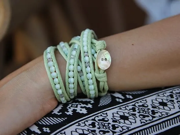 Milky Green Cats Eyes Wrap Bracelet