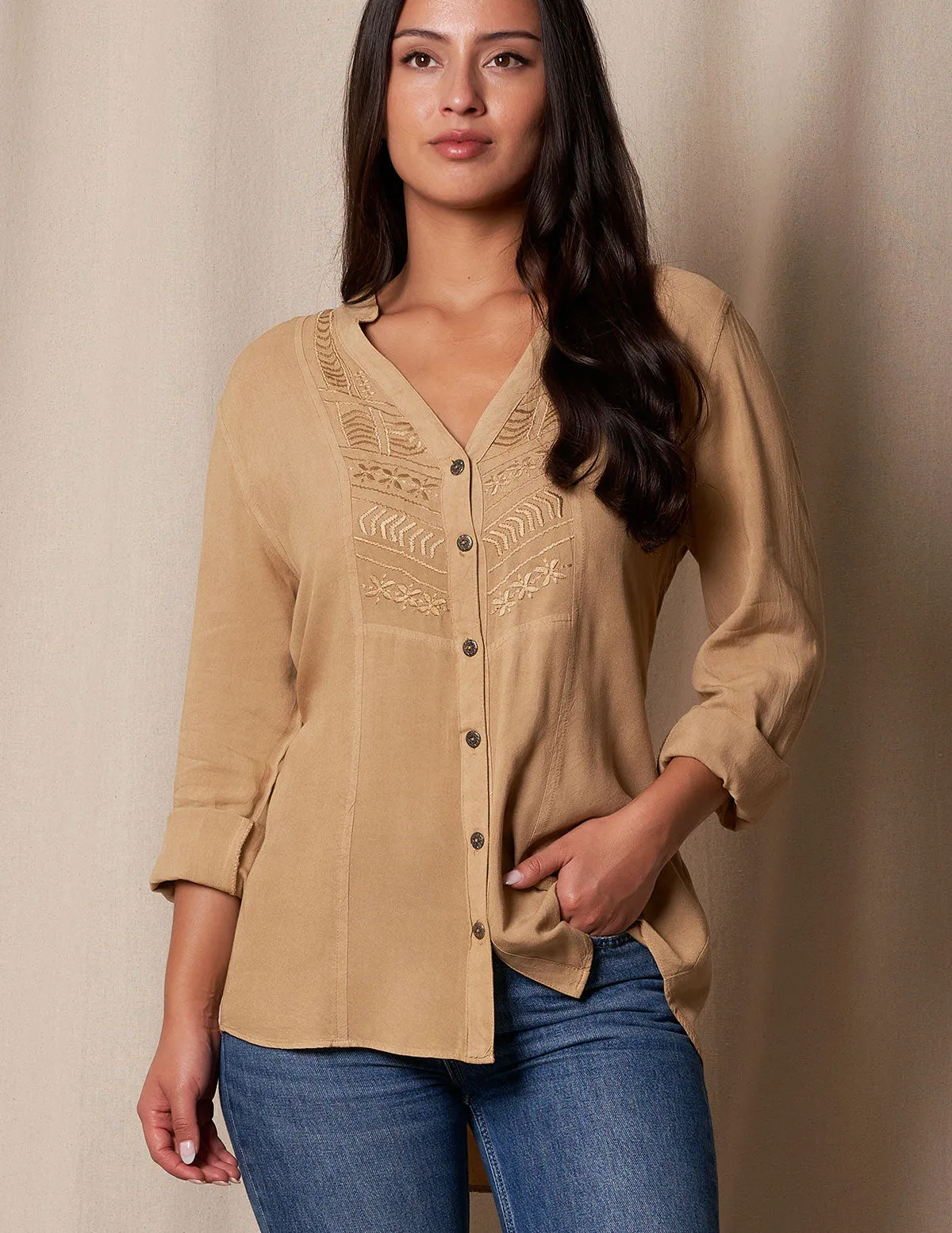 Myra Hi-Lo Vintage Shirt - Antique Gold - As-Is-Clearance