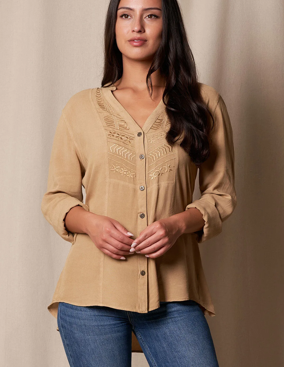 Myra Hi-Lo Vintage Shirt - Antique Gold - As-Is-Clearance