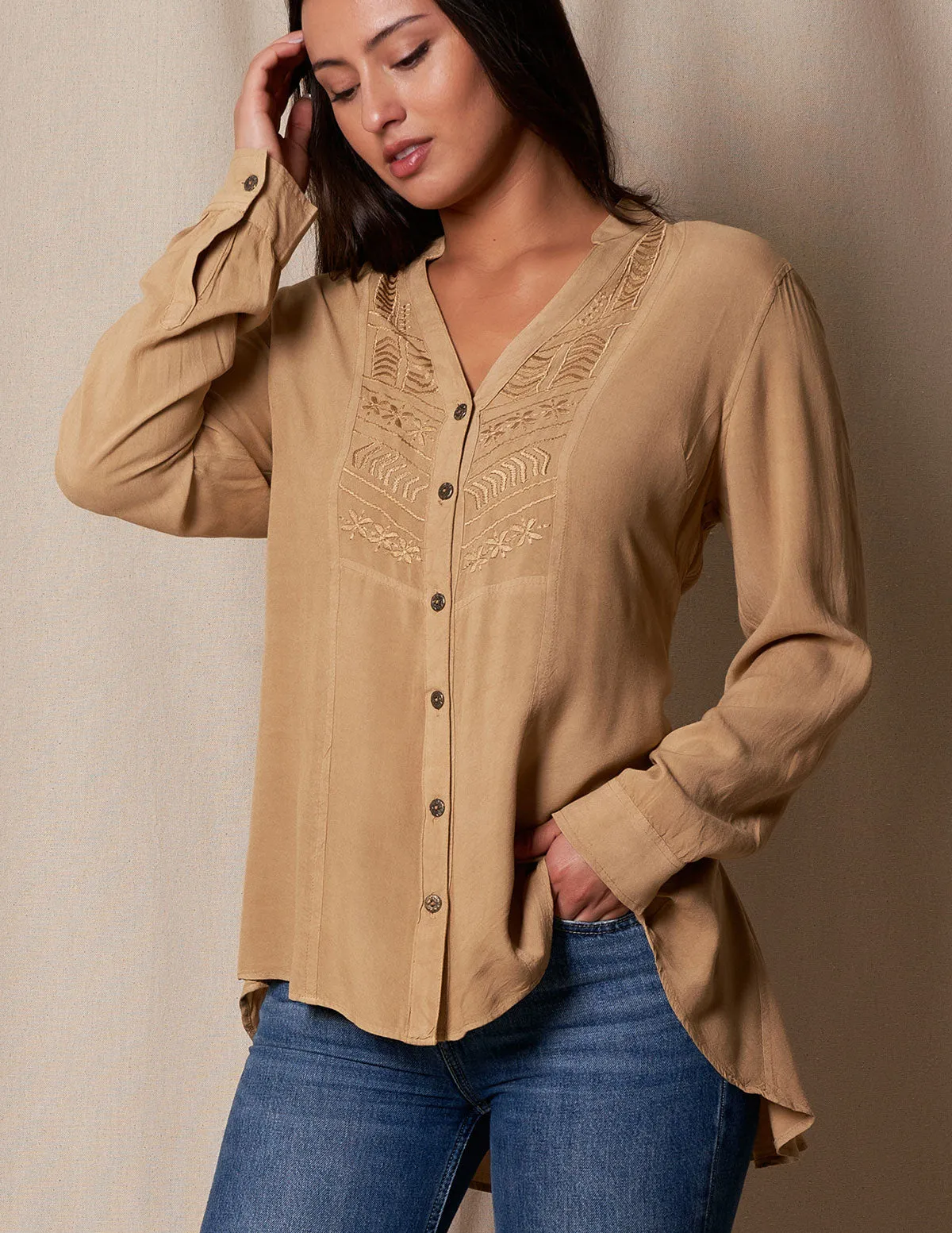 Myra Hi-Lo Vintage Shirt - Antique Gold - As-Is-Clearance