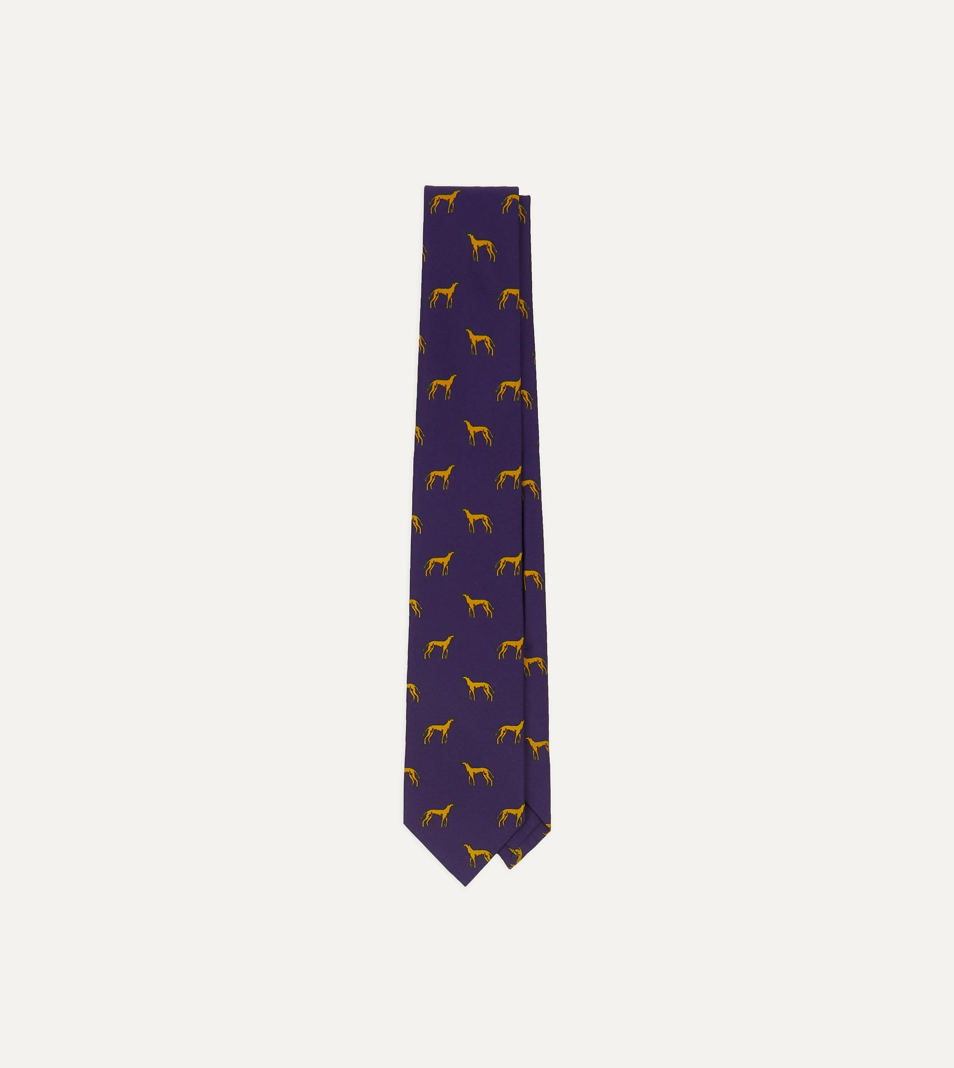 Navy and Yellow Dog Print Silk Tie