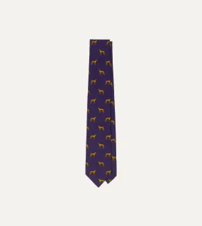 Navy and Yellow Dog Print Silk Tie