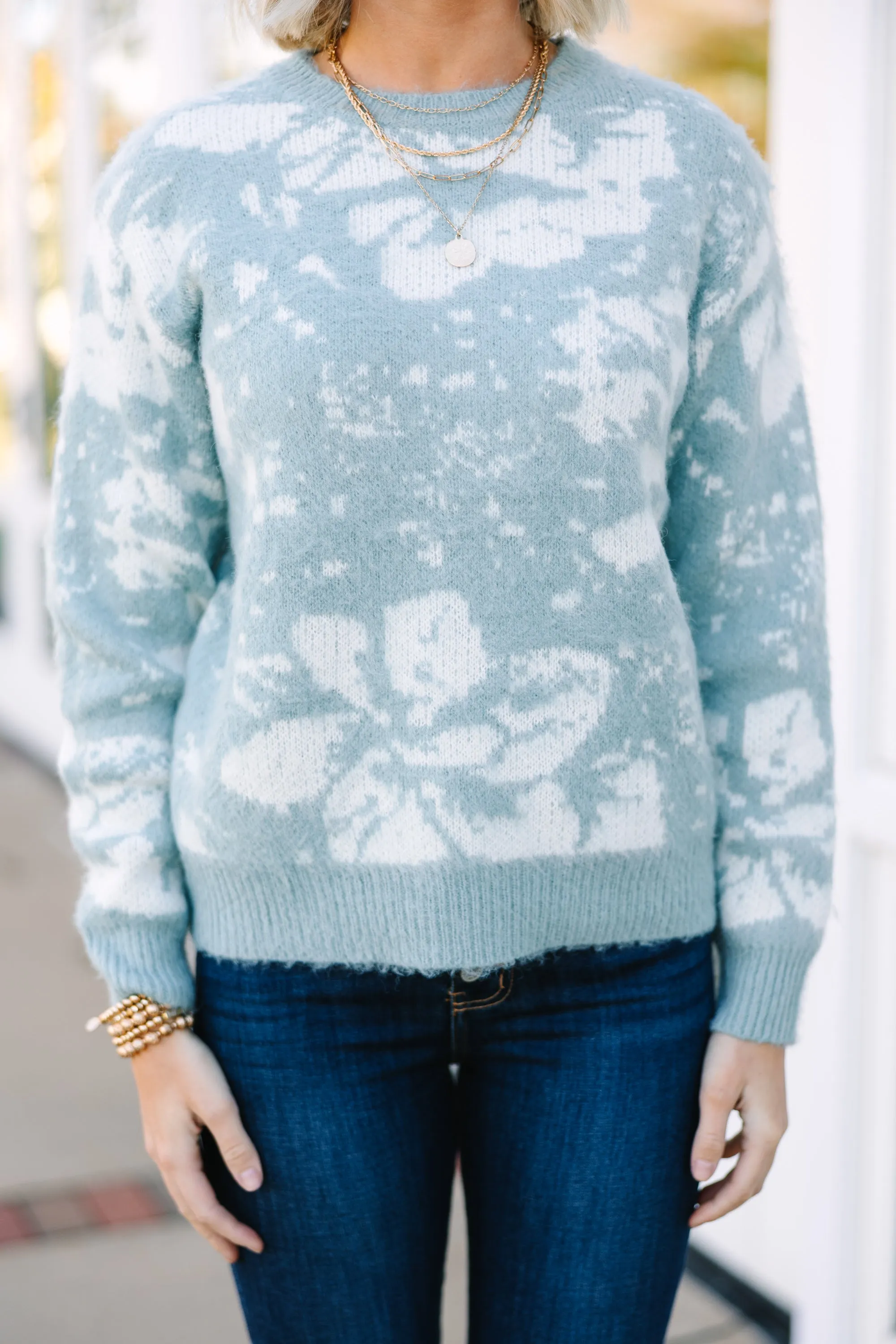 Need You More Light Blue Floral Sweater