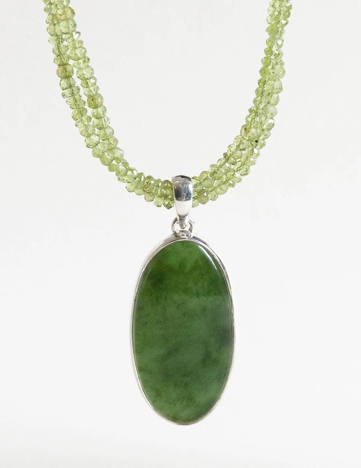 Nephrite Jade Pendant on Peridot Beaded Necklace - One of a Kind