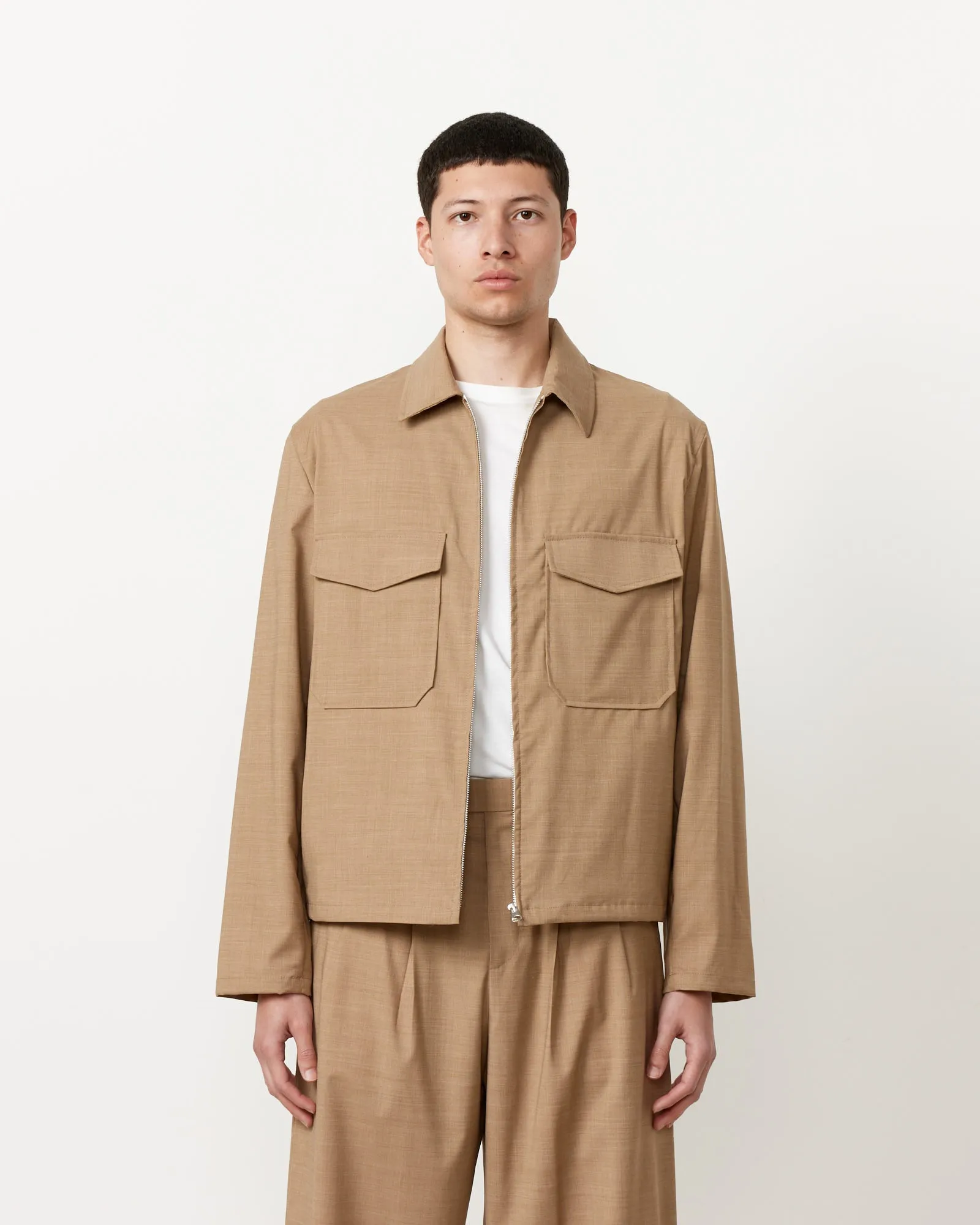 Nylon Wool Overshirt in Camel