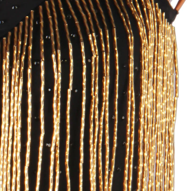 One Sleeve Black Latin Dancewear with Gold Fringe | 228