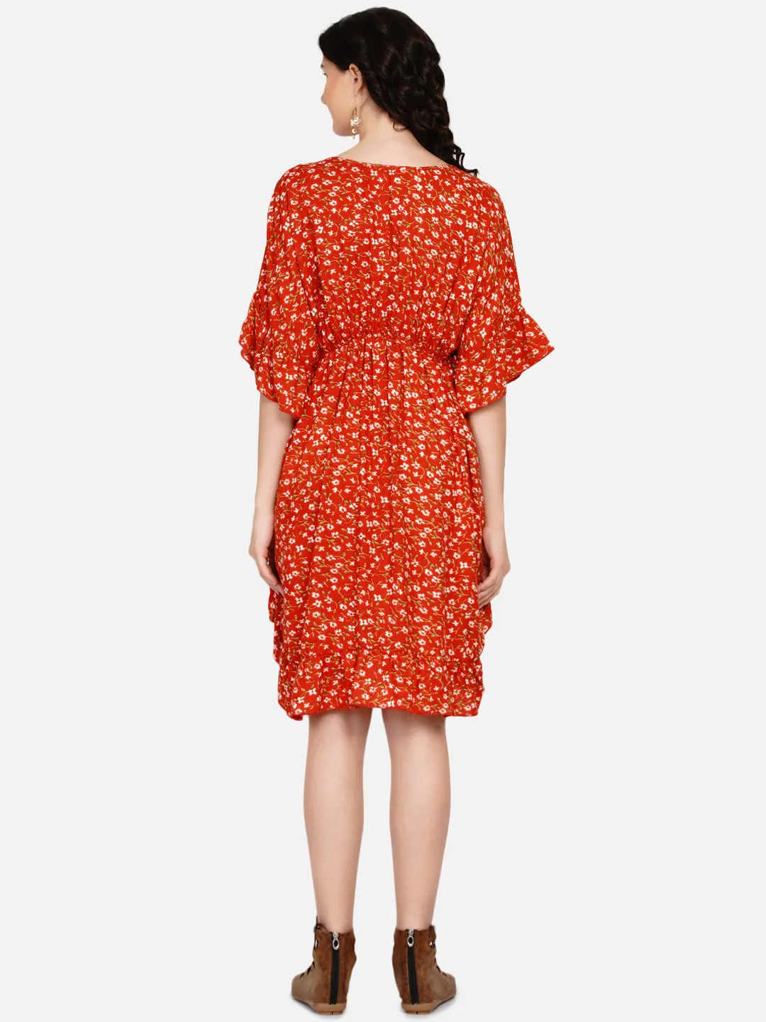 Orange Floral Mini Maternity Kaftan Dress