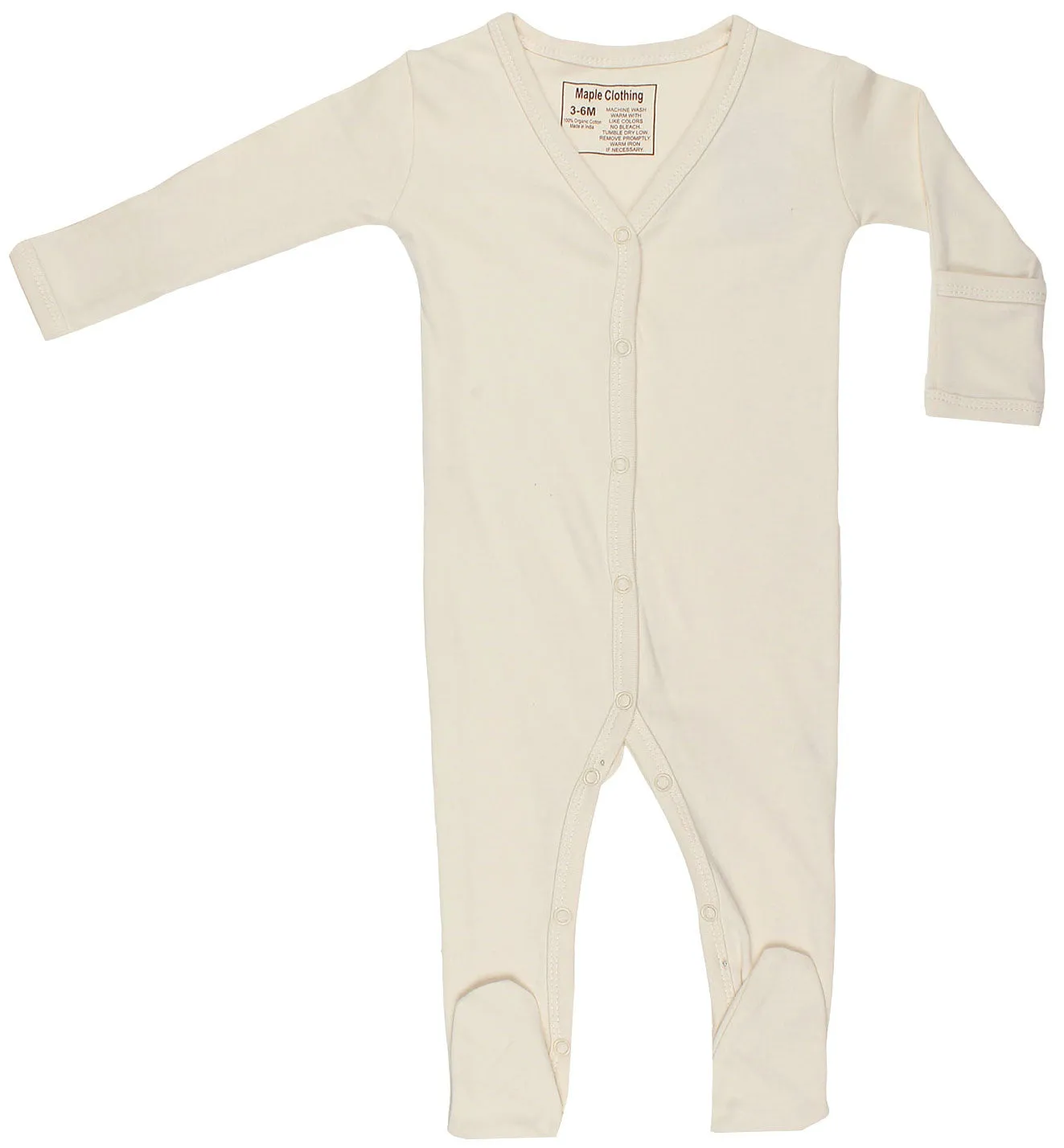 Organic Cotton Baby Long Sleeve Footie GOTS Certified No Dyes (Natural)