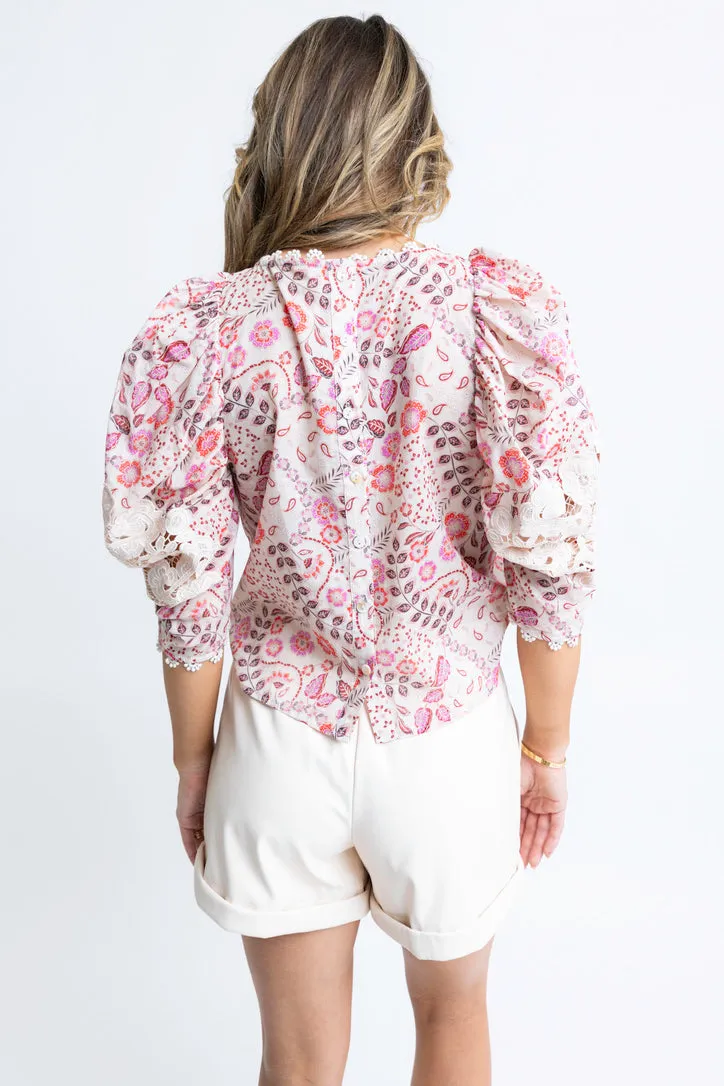 Paris Floral Crochet Trim Top