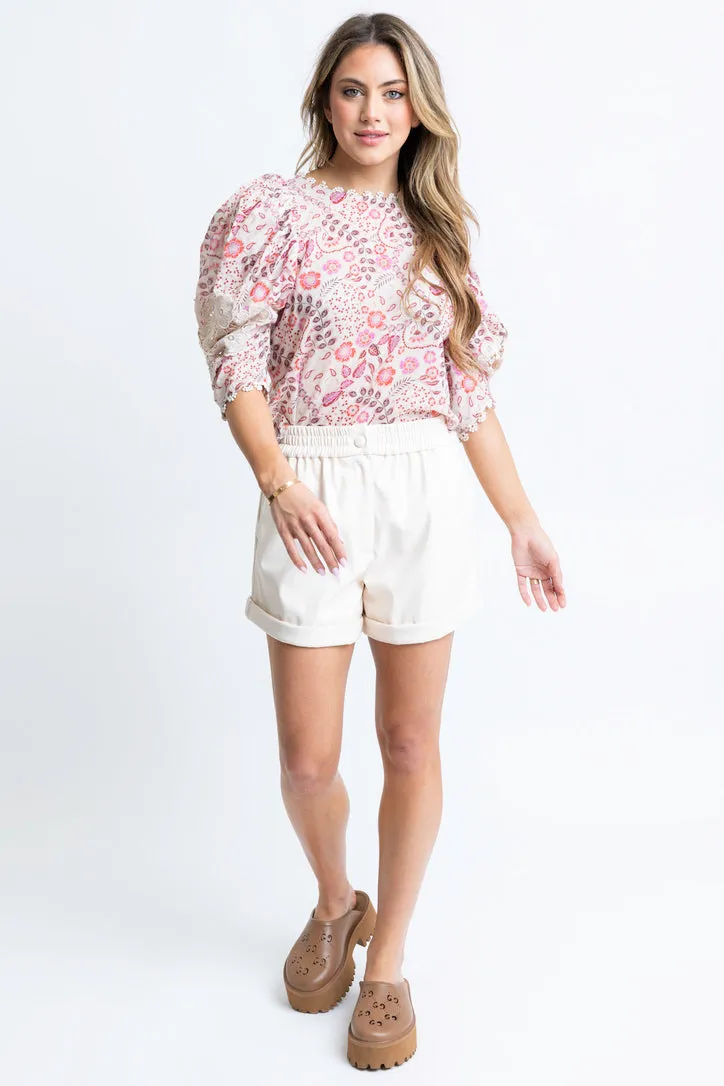 Paris Floral Crochet Trim Top