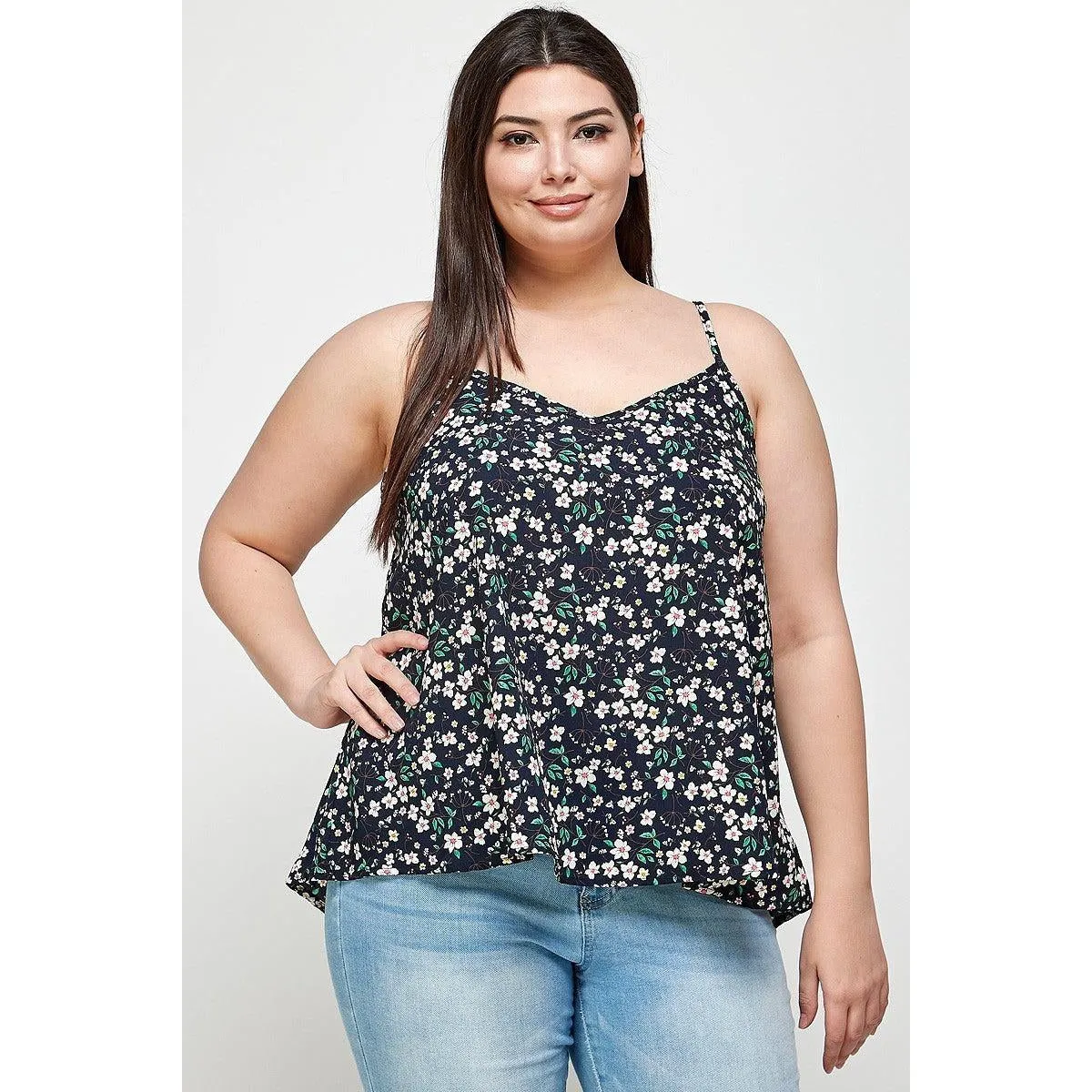 Plus Size, Ditsy Floral Print Cami Top