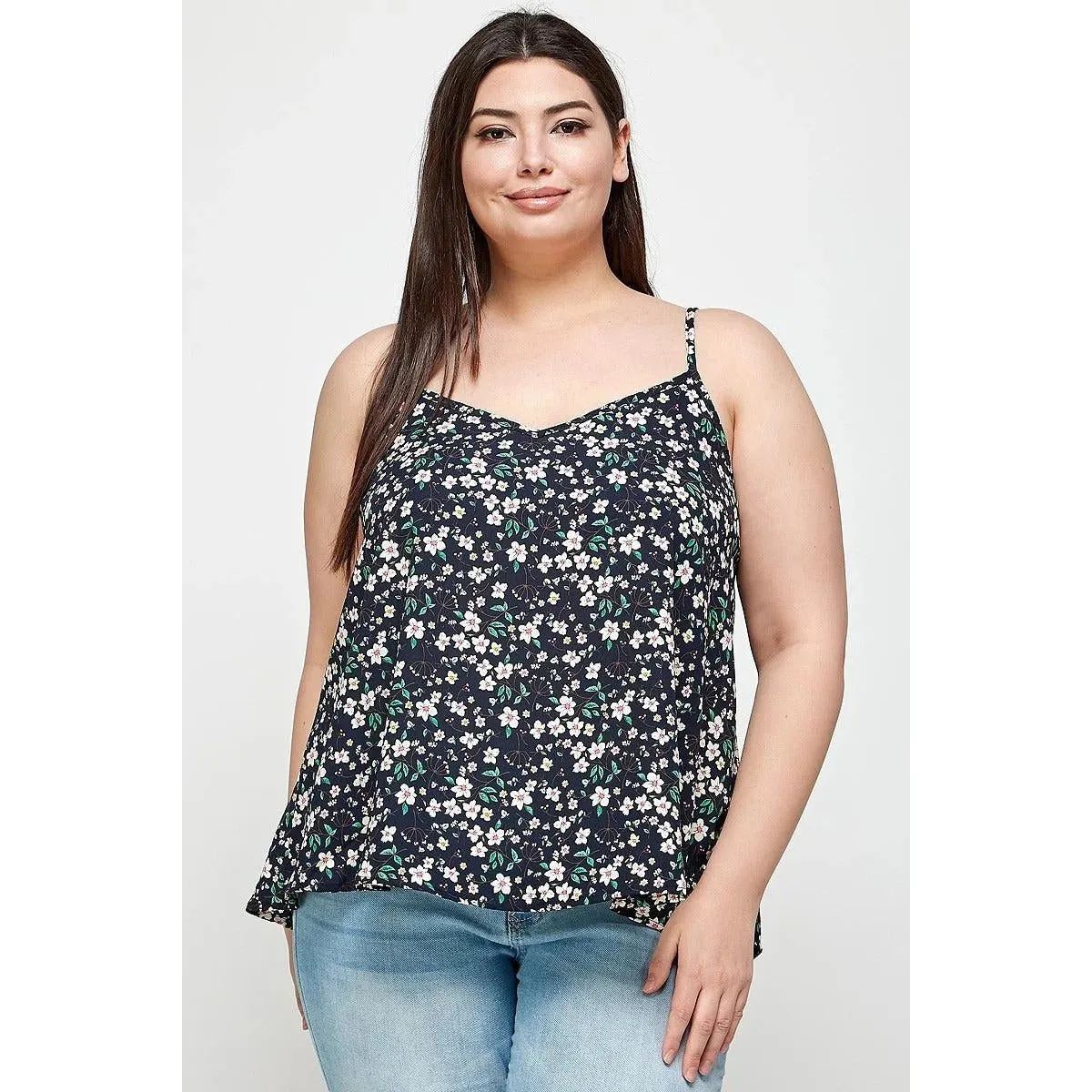 Plus Size, Ditsy Floral Print Cami Top