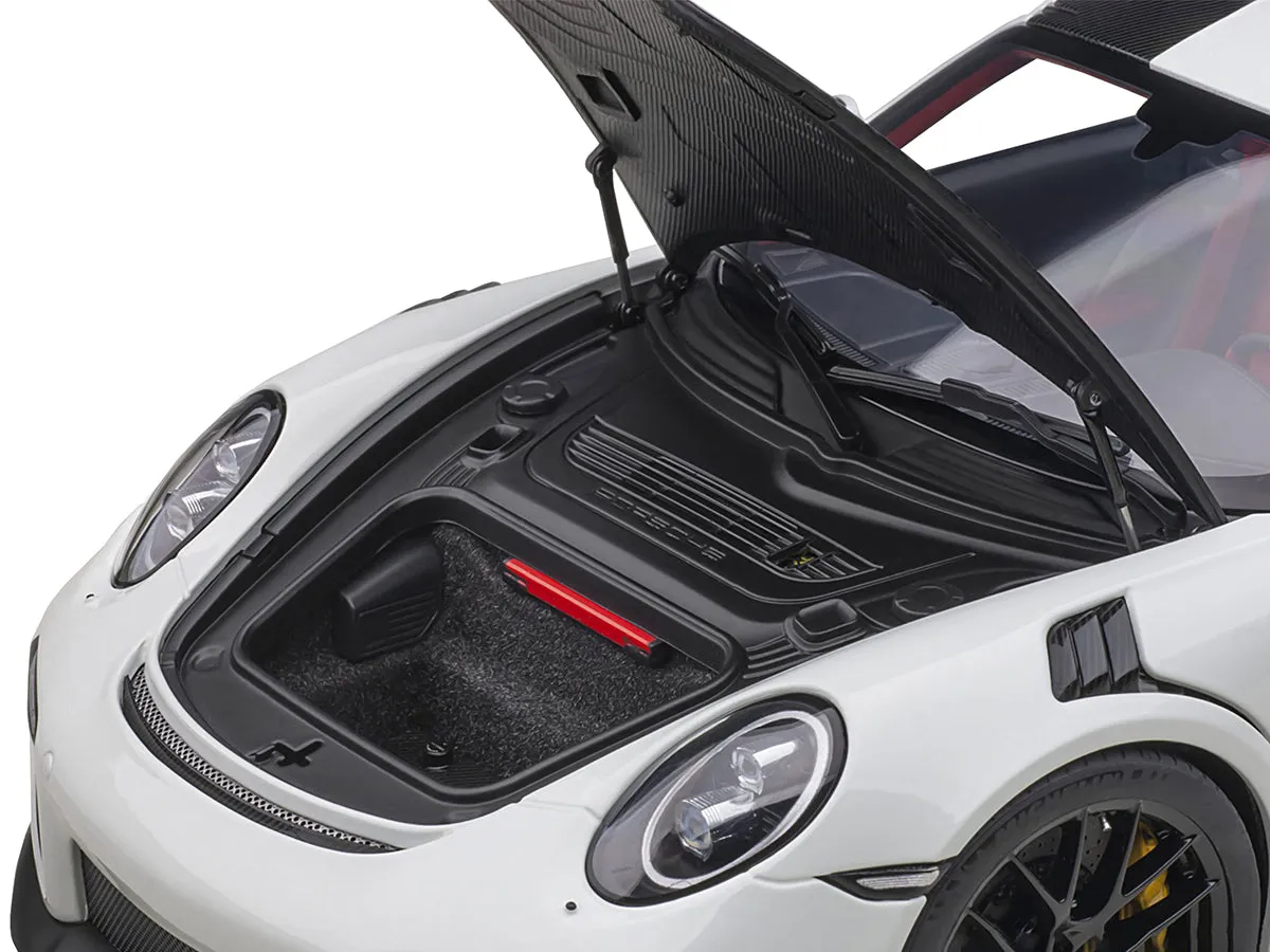 Porsche 911 (991.2) GT2 RS Weissach Package White with Carbon Stripes 1/18 Model Car by Autoart