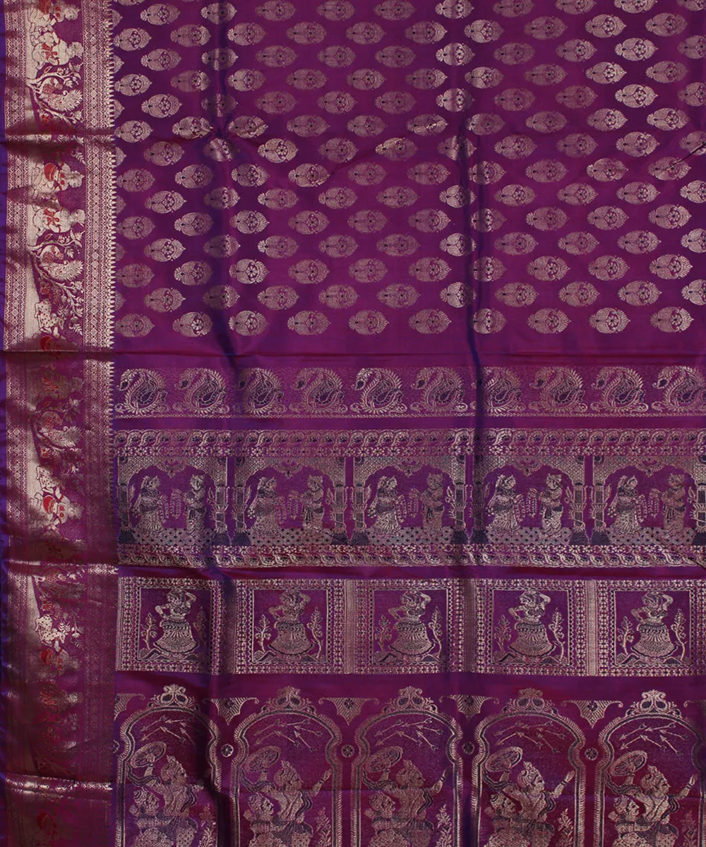 Purple handwoven swarnachari silk baluchari saree